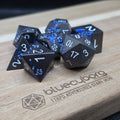 Floral - Matt Black Blue Flower - Floral Themed - Metal Dice Set
