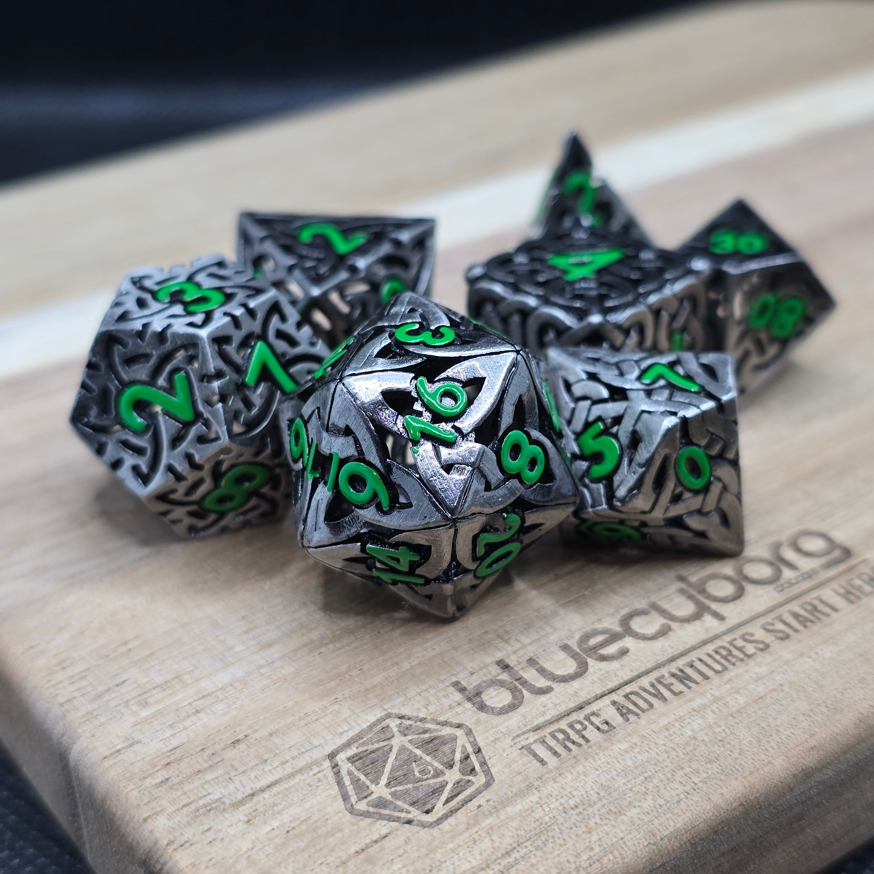 Celtic - Green - Hollow - Metal Dice Set