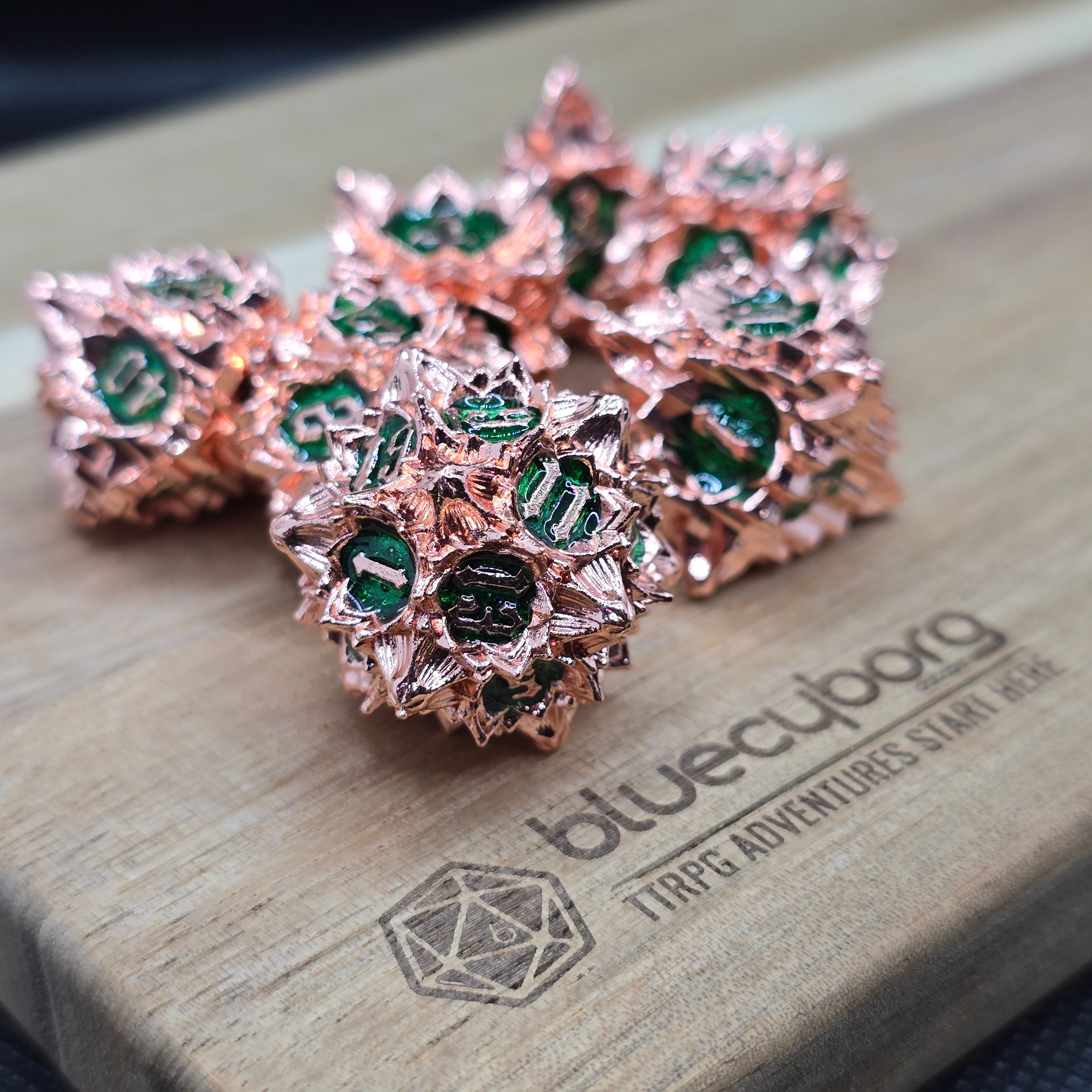 Lotus Flower - Golden Green - Floral Themed - Metal Dice Set