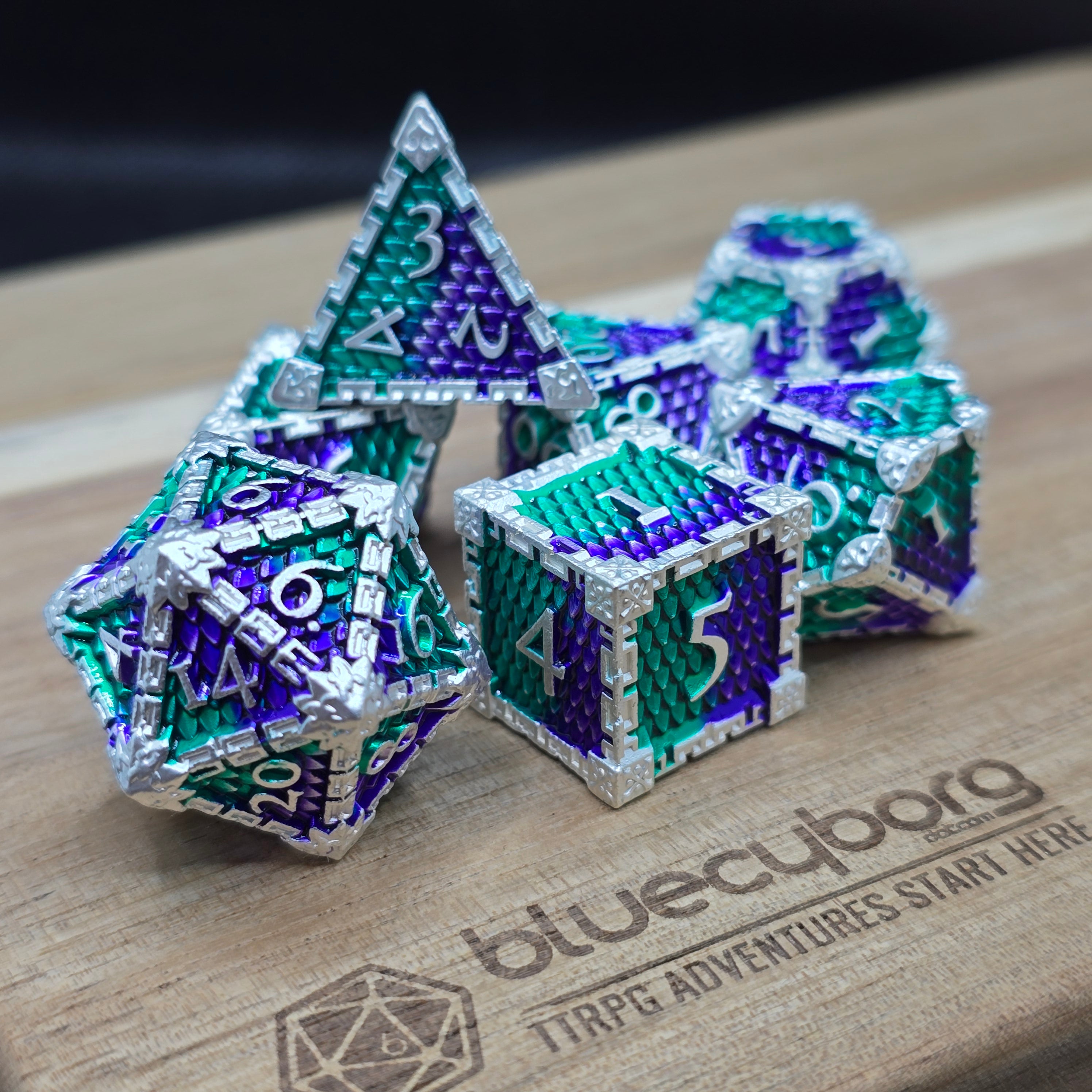 Dragon Scale - Green Purple - Metal Dice Set