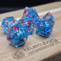 Blue Plum Blossom - Floral Themed - Liquid Core Resin Dice Set