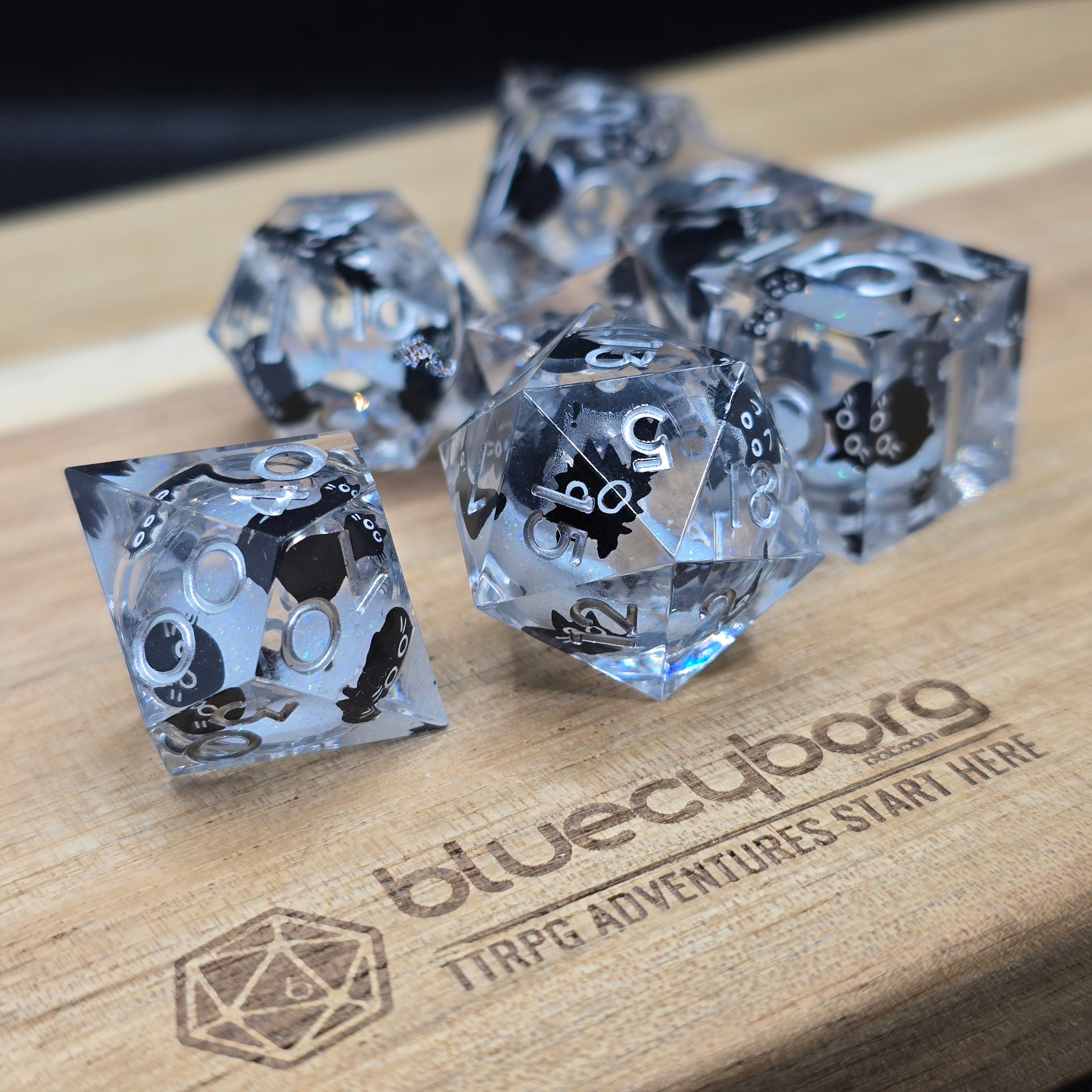Kitty Sparkles - Cat Themed - Liquid Core Resin Dice Set
