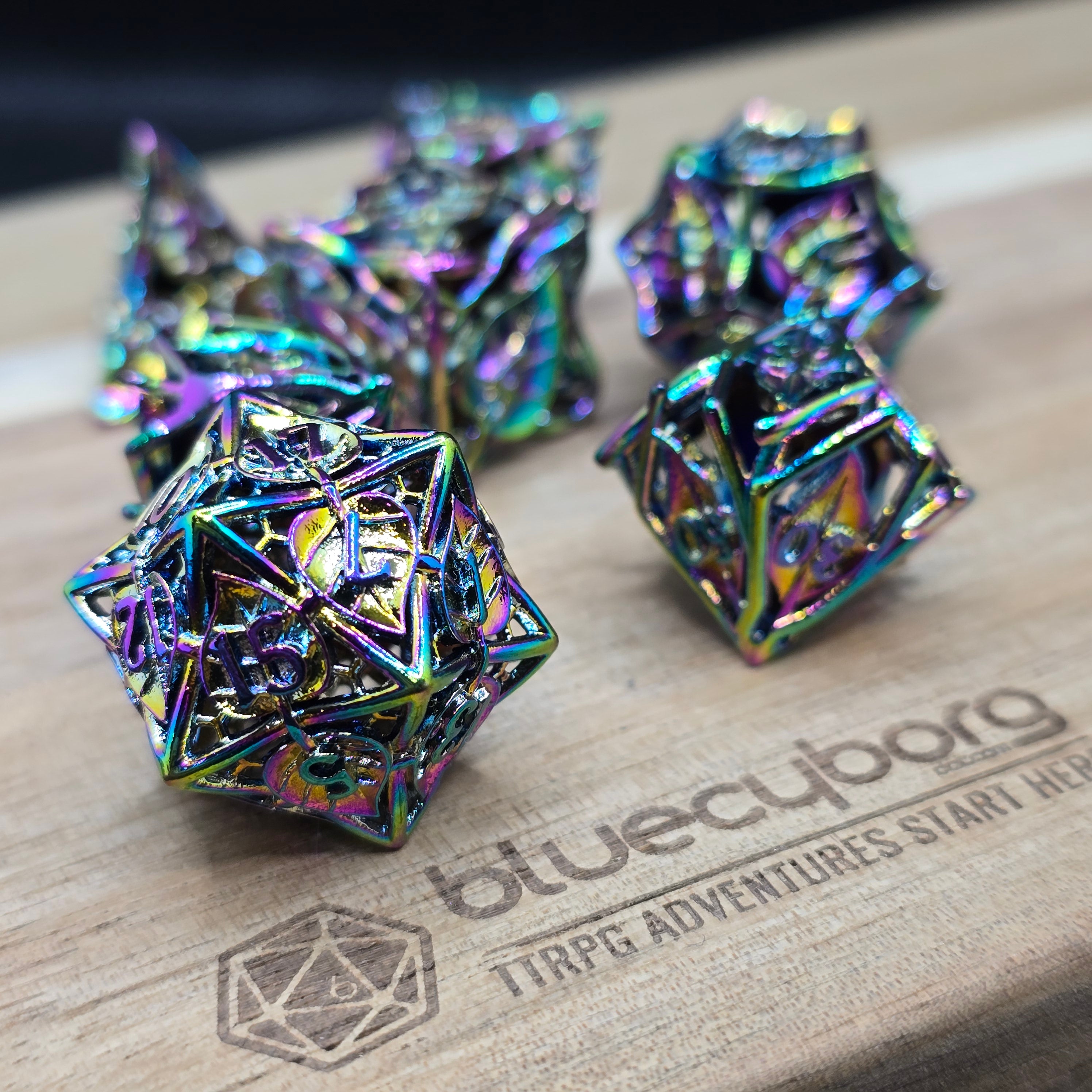 Enchanted Leaf Rainbow - Floral Themed - Hollow - Metal Dice Set