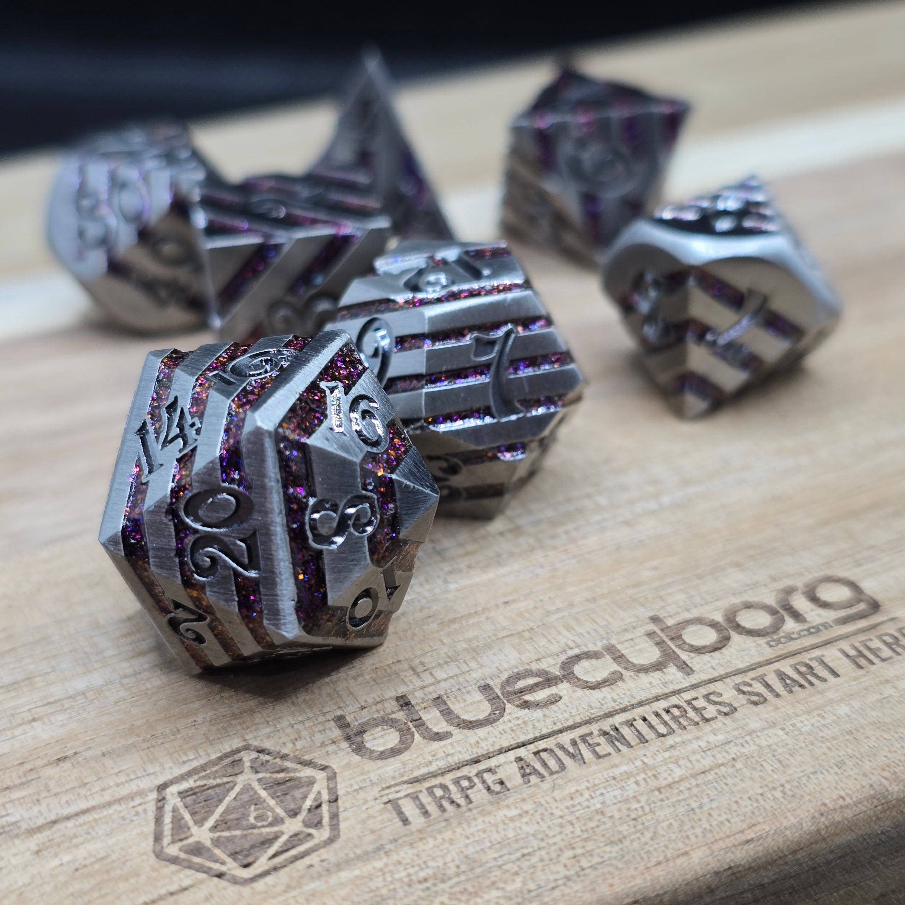 Stripes - Purple - Metal Dice Set