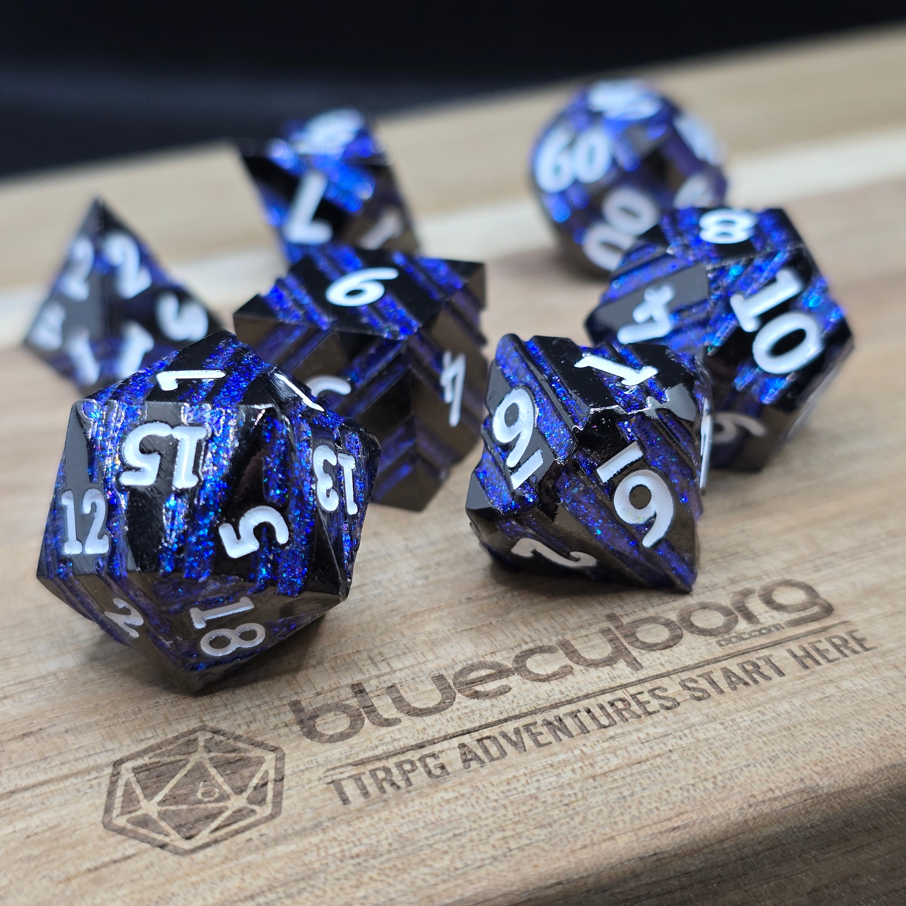 Strata -  Blue Stripes - Metal Dice Set