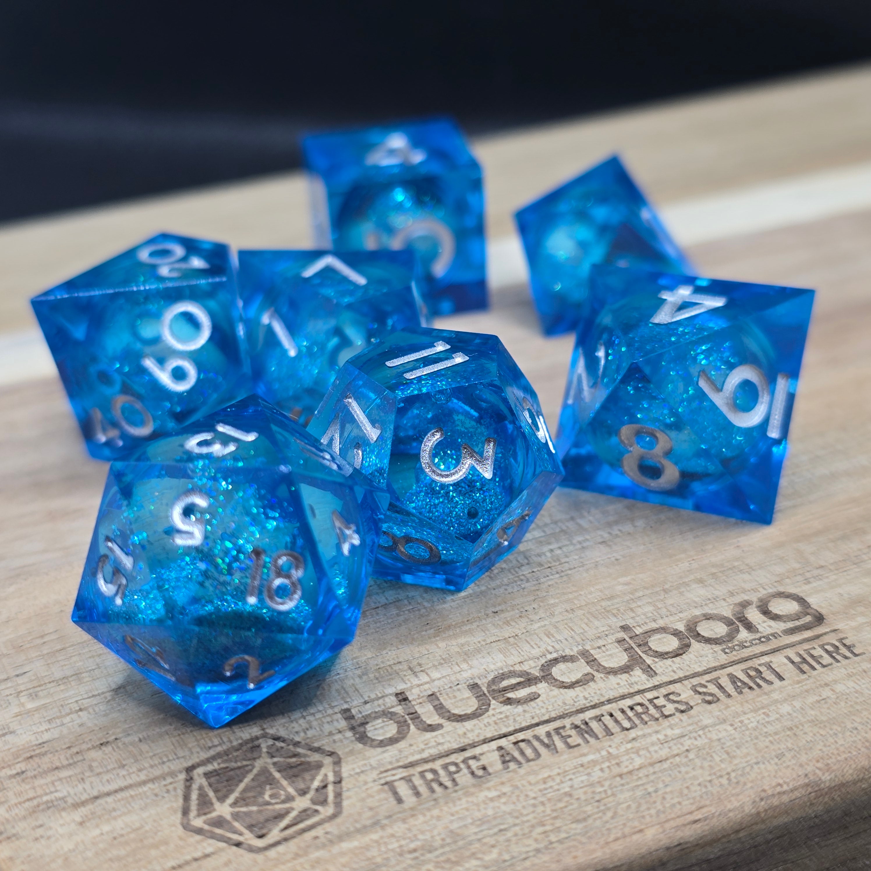 Quicksand Deep Blue - Liquid Core Resin Dice Set