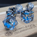 Quicksand Gold Leaf Blue - Liquid Core Resin Dice Set