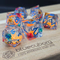 Quicksand Glow Floral Orange - Floral Themed - Liquid Core Resin Dice Set