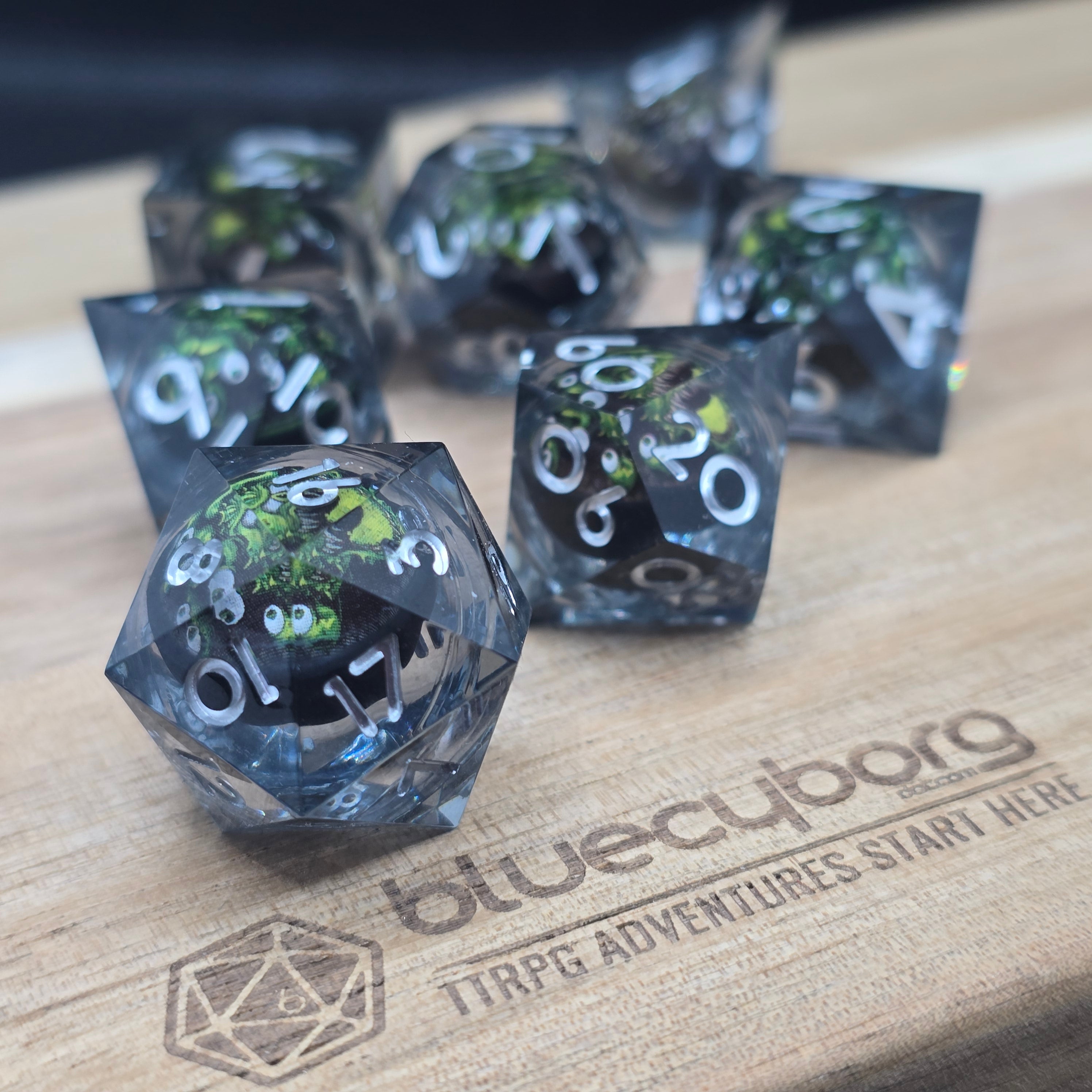Beholder - Black Green - Liquid Core Resin Dice Set