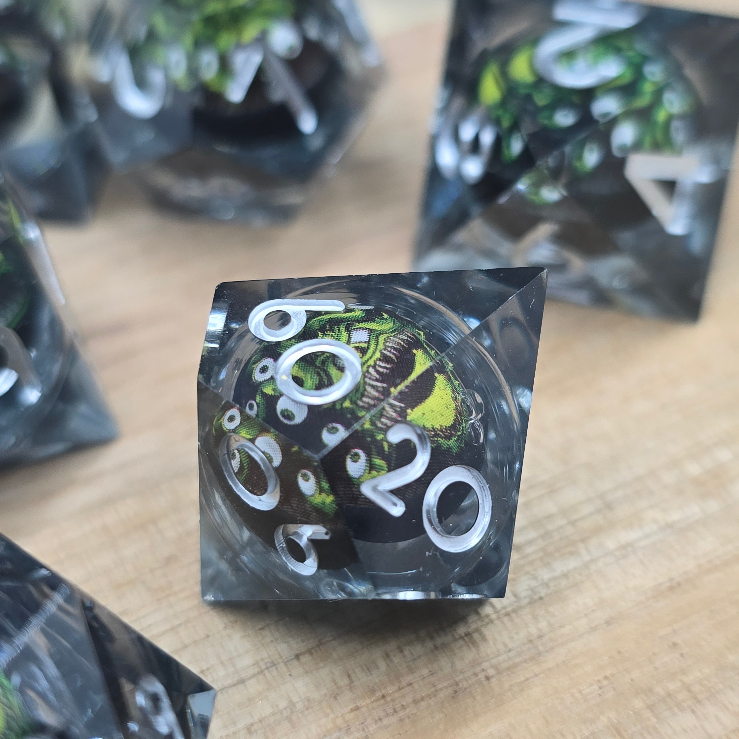 Beholder - Black Green - Liquid Core Resin Dice Set