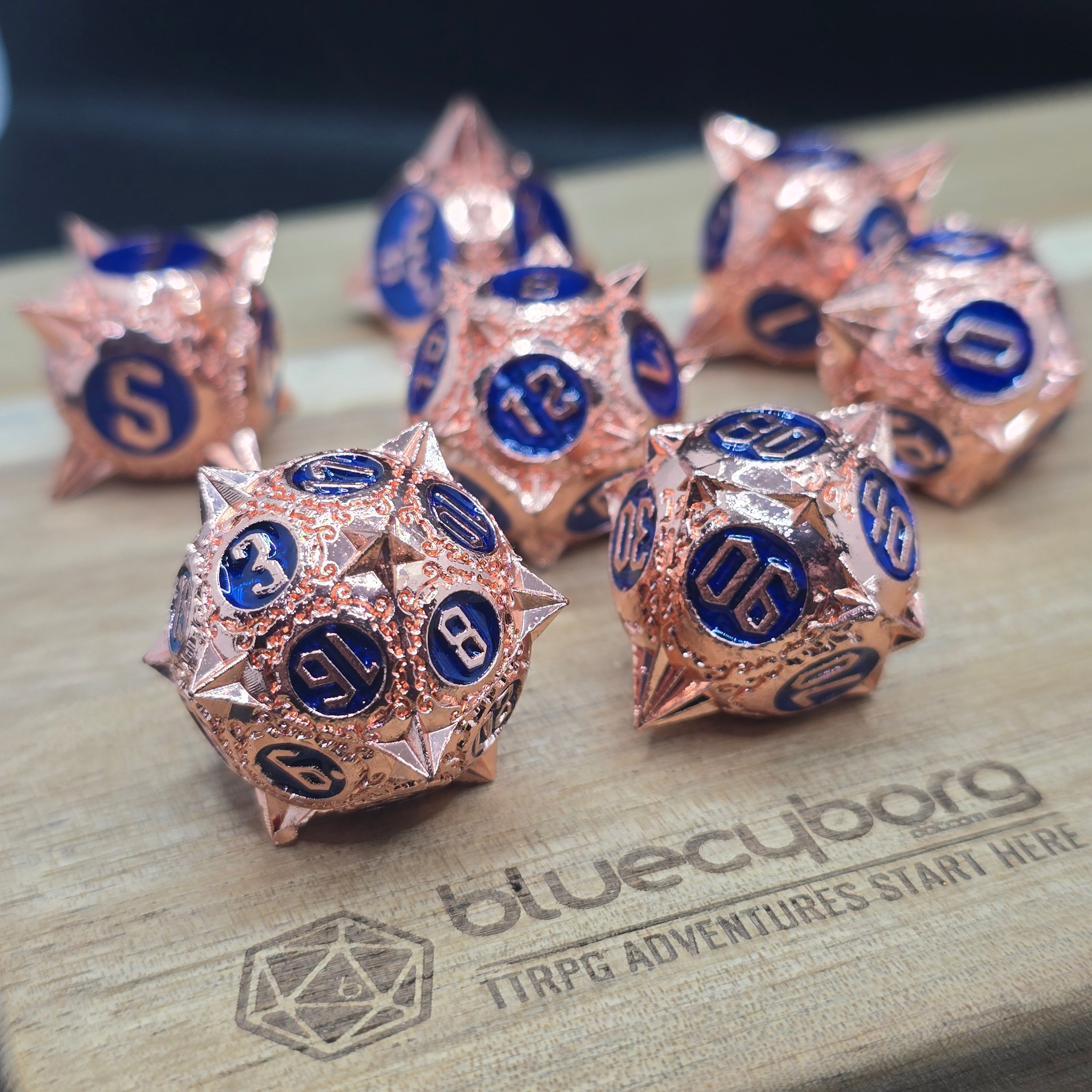 Flail - Golden Blue - Metal Dice Set