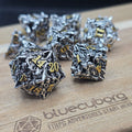 Fractured Ore Dragon - Silver Black / Gold - Dragon Themed - Metal Dice Set