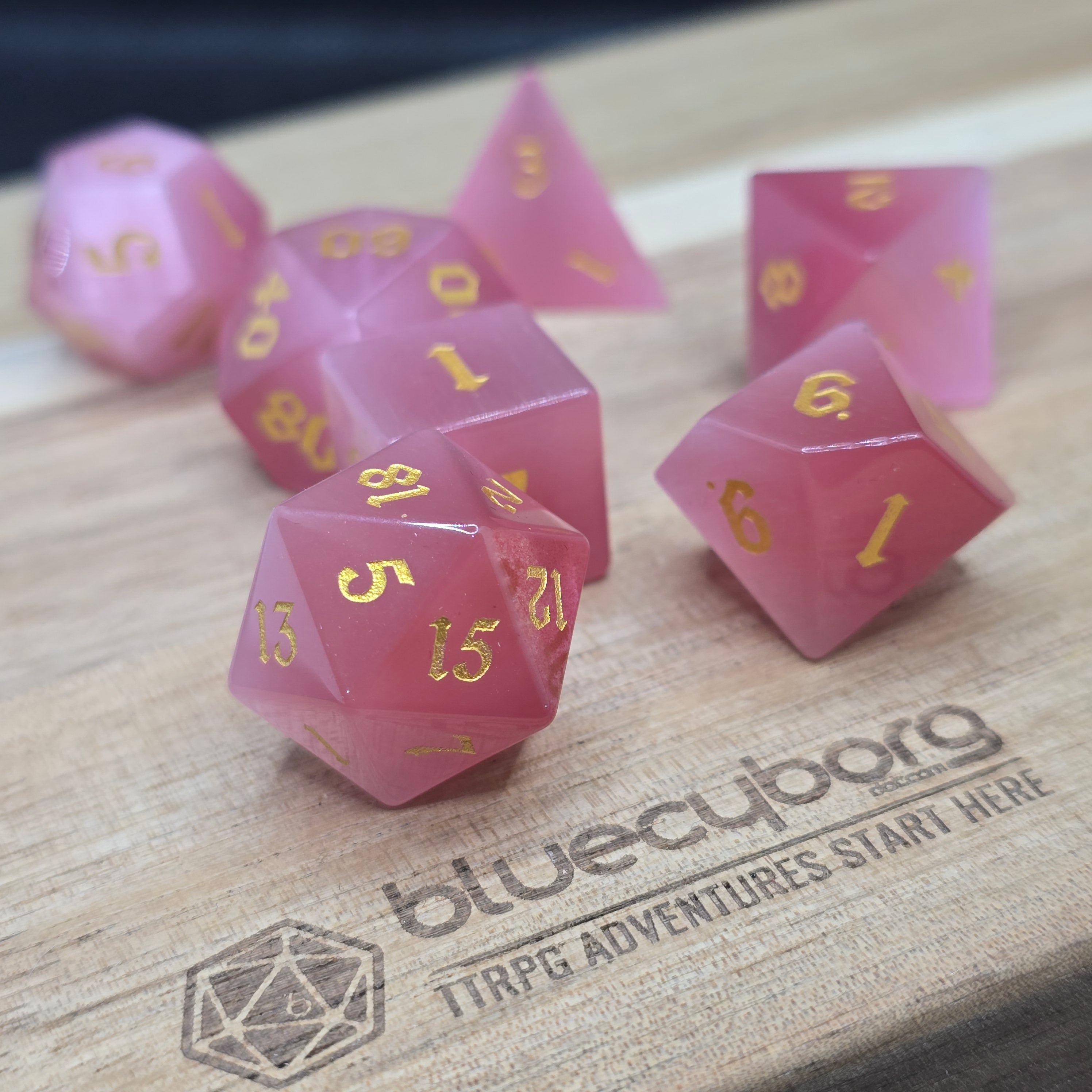 Cat's Eye - Pink - Glass Dice Set