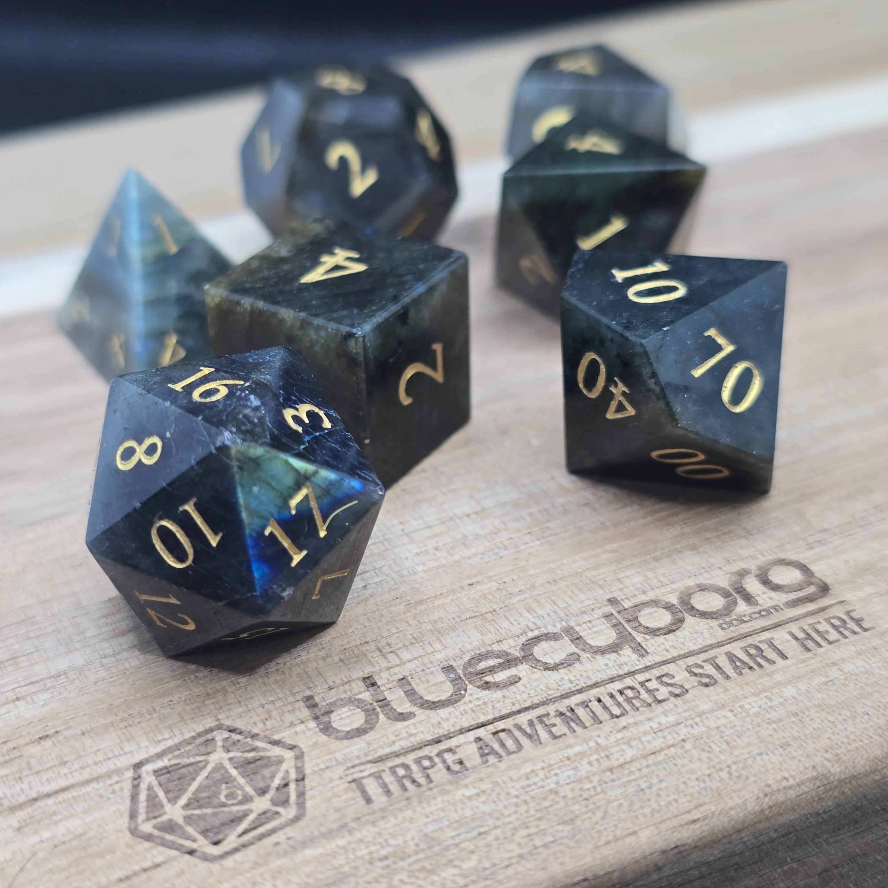Moonstone (Black Labradorite) - Gemstone Dice Set