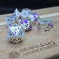 Floral - Matt White Purple Flower - Floral Themed - Metal Dice Set