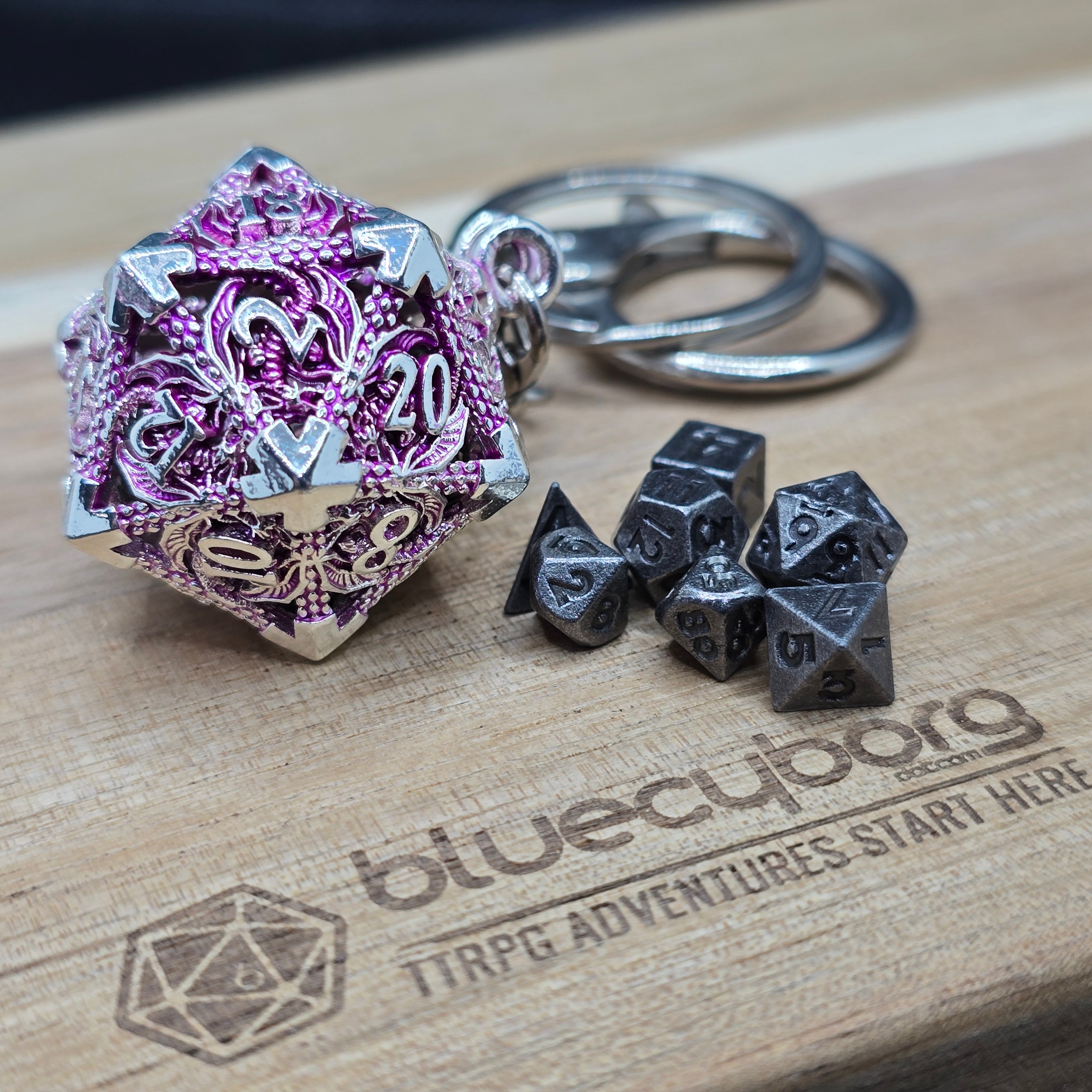 Dragon D20 - Silver Purple - Mini Metal Dice Set With Keyring Case