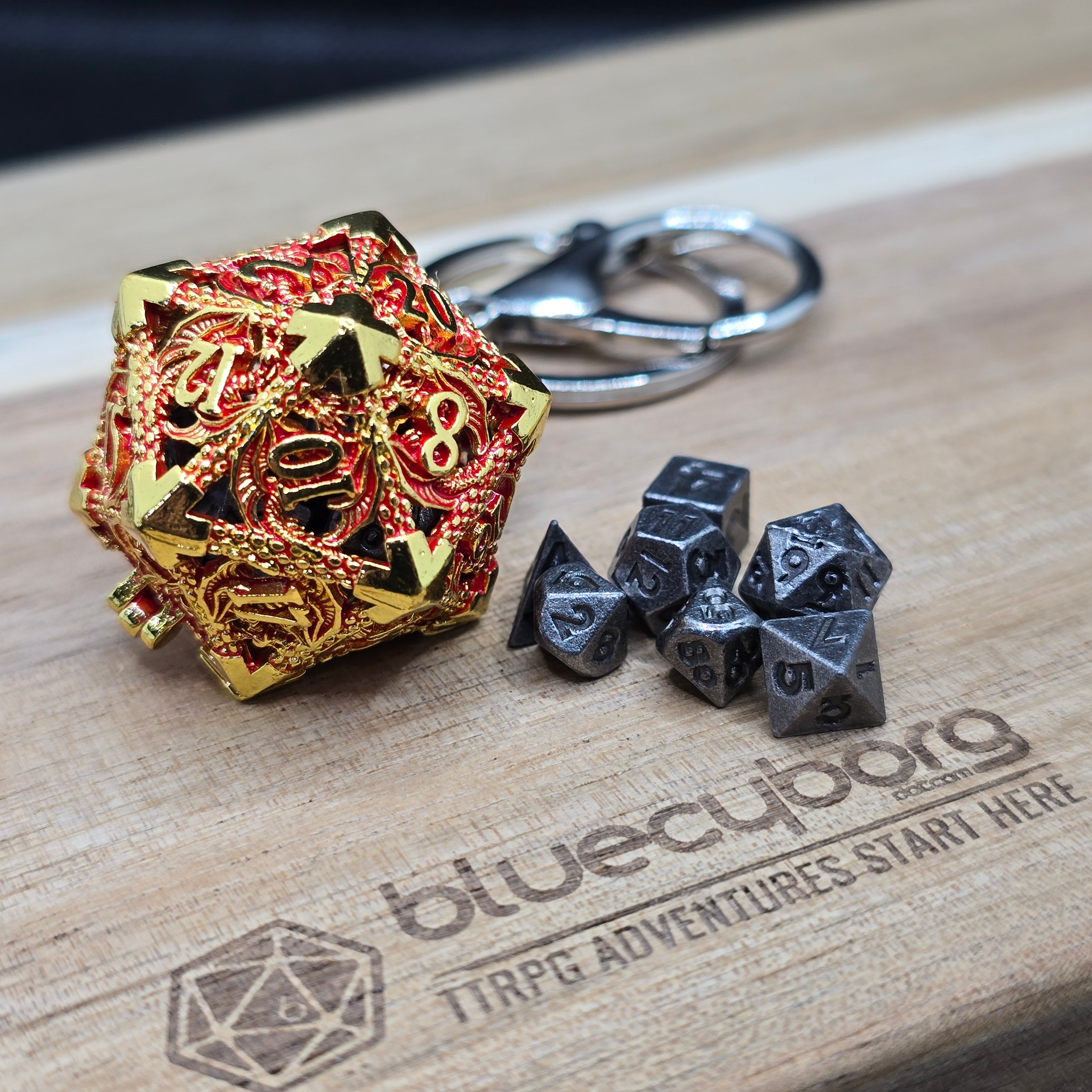 Dragon D20 - Gold Red - Mini Metal Dice Set With Keyring Case