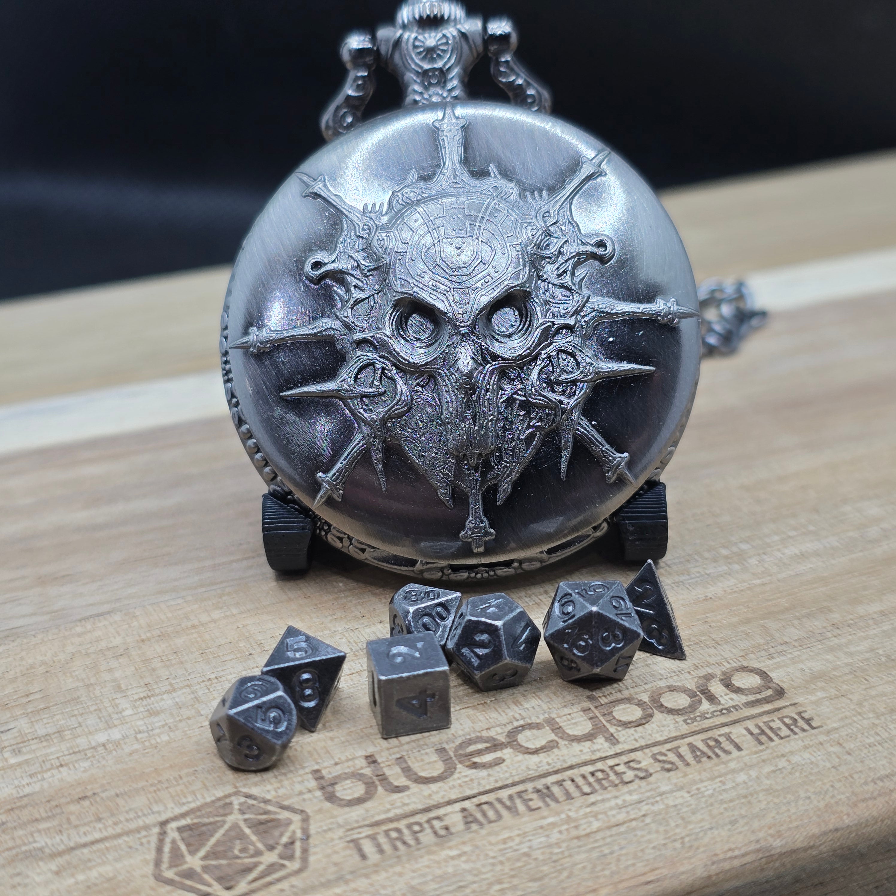 Mini Metal Dice Set With Pocket Watch Case - Wizard