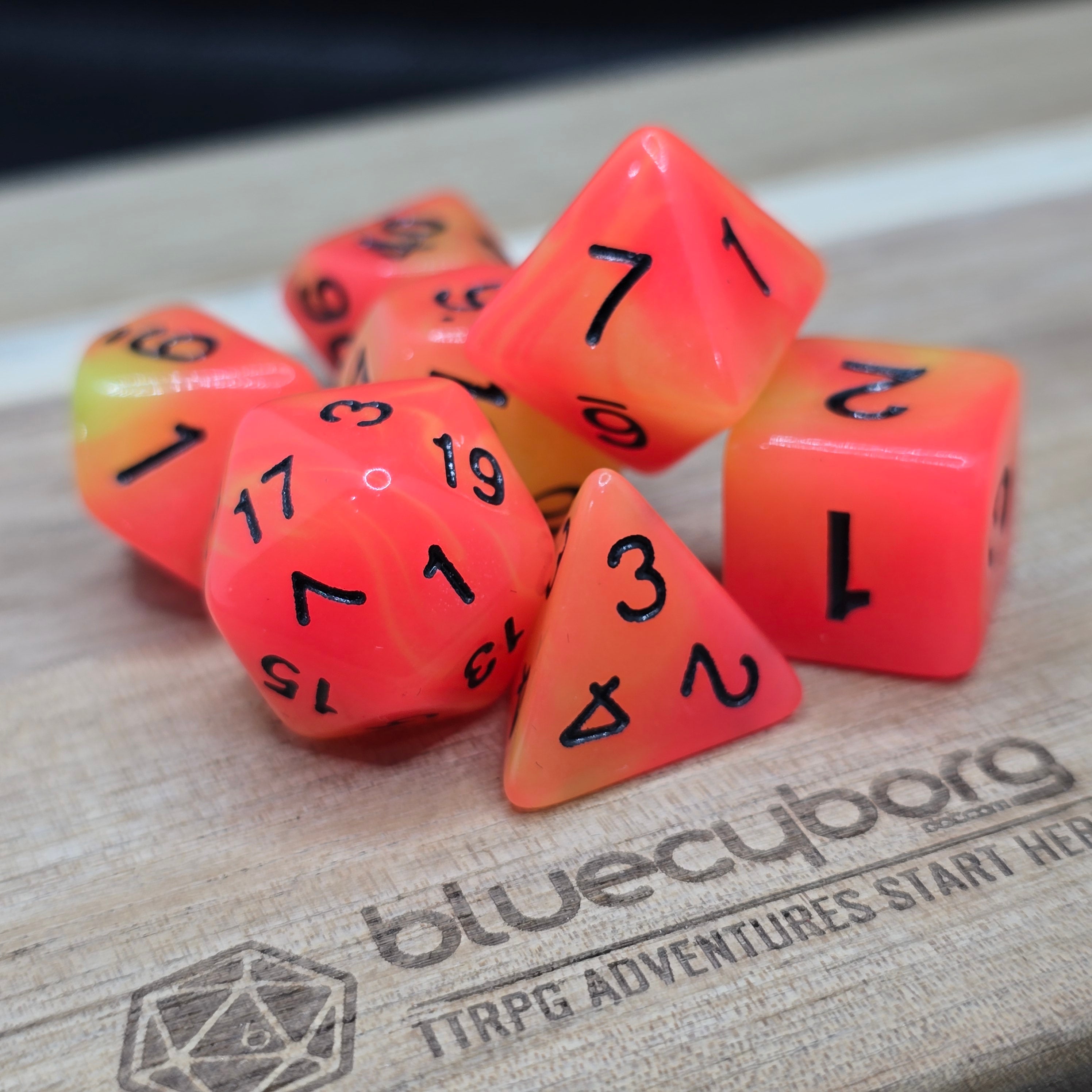 Bloodfire Glow - Glow In The Dark - Acrylic Dice Set