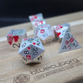 Floral - Silvery Green Red Flower - Floral Themed - Metal Dice Set