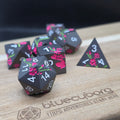 Floral - Matt Black Pink Flower - Floral Themed - Metal Dice Set