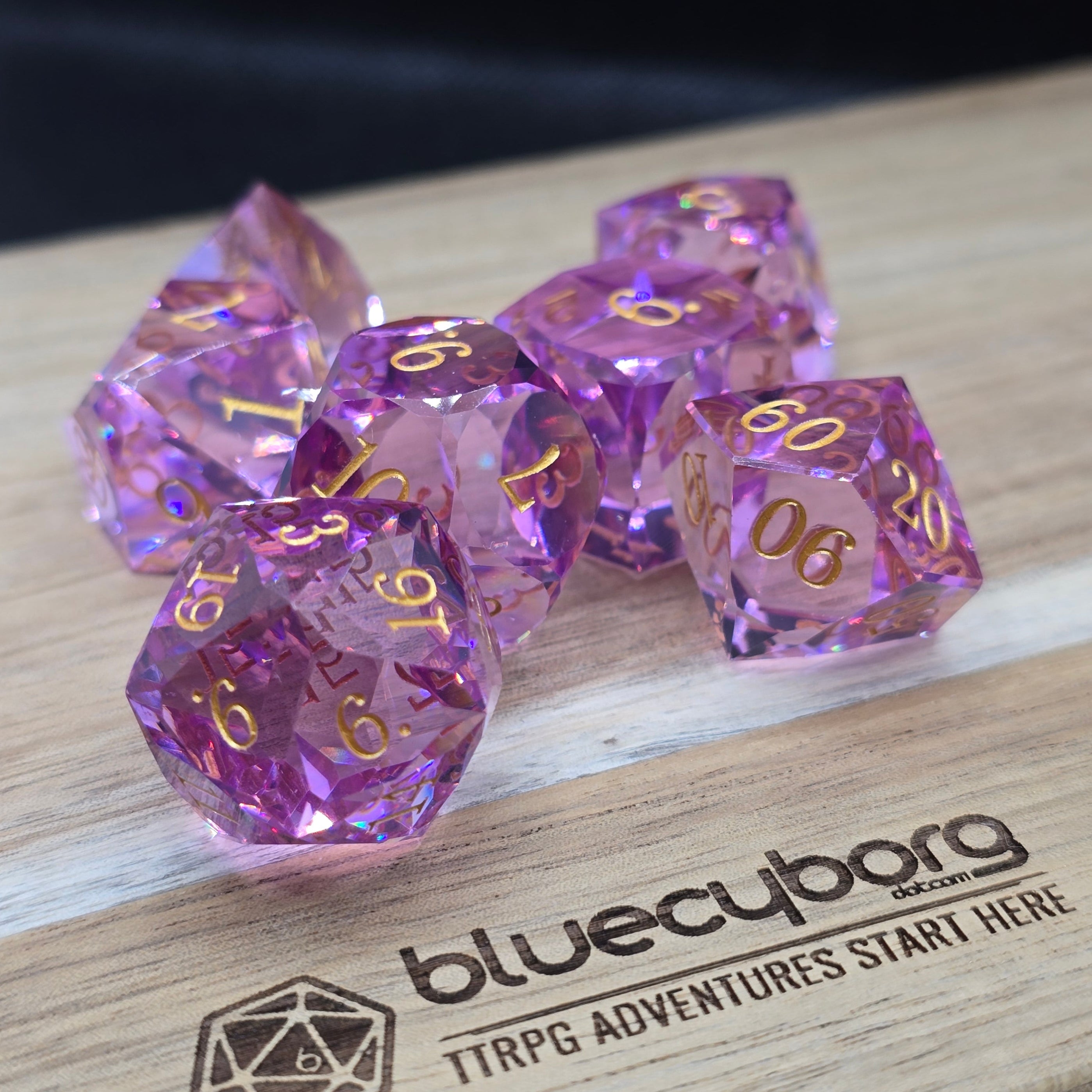 Rose Quartz Echo - Jeweler’s Cut - Resin Dice Set