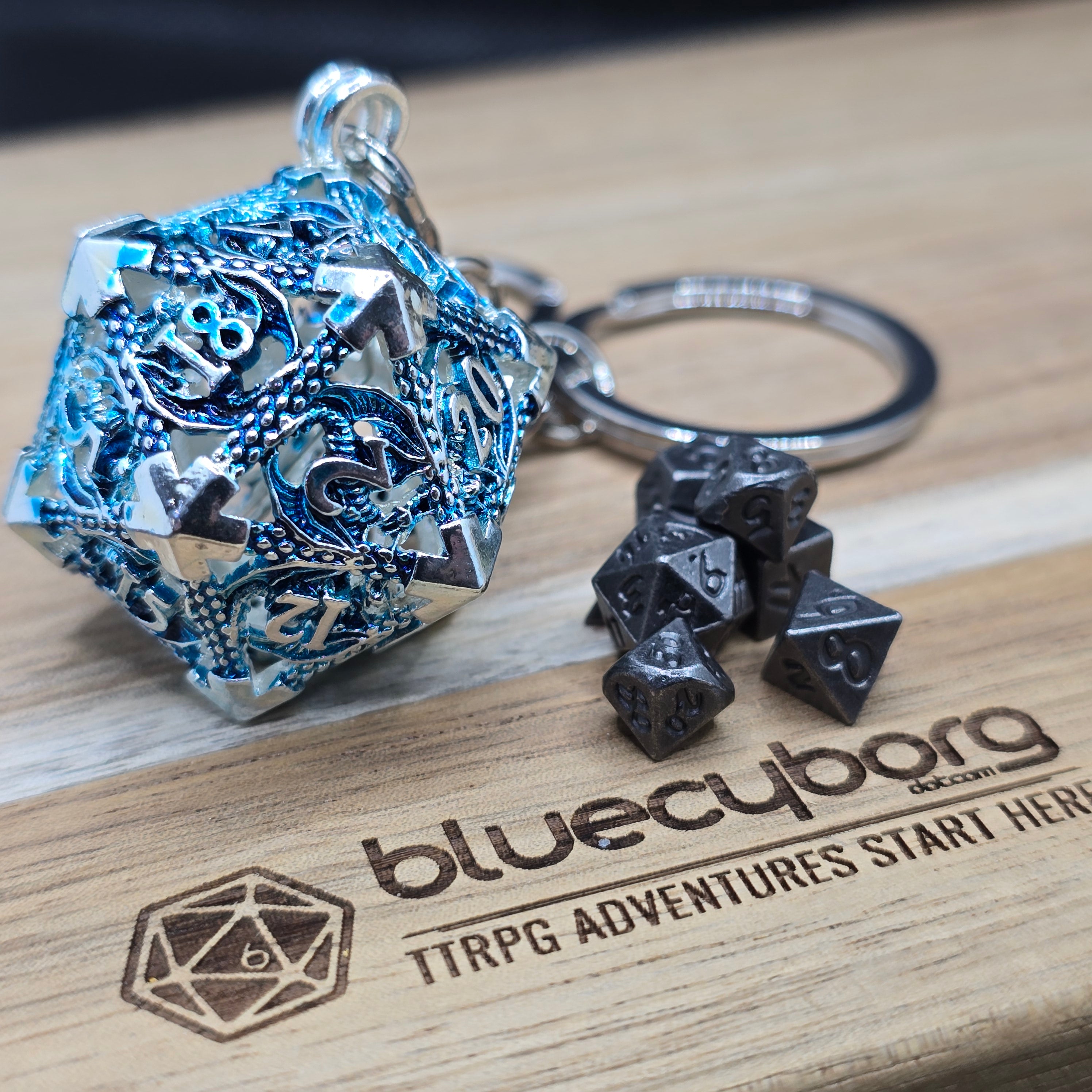 Dragon D20 - Blue - Mini Metal Dice Set With Keyring Case