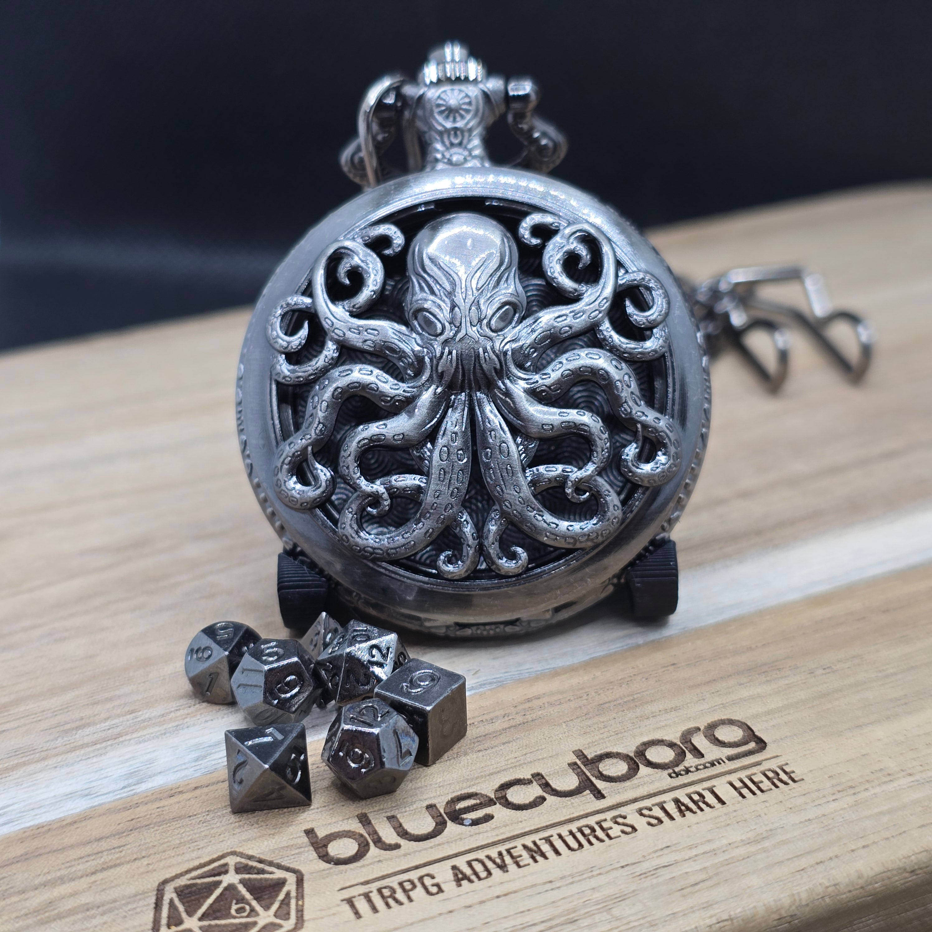 Mini Metal Dice Set With Pocket Watch Case - Octopus