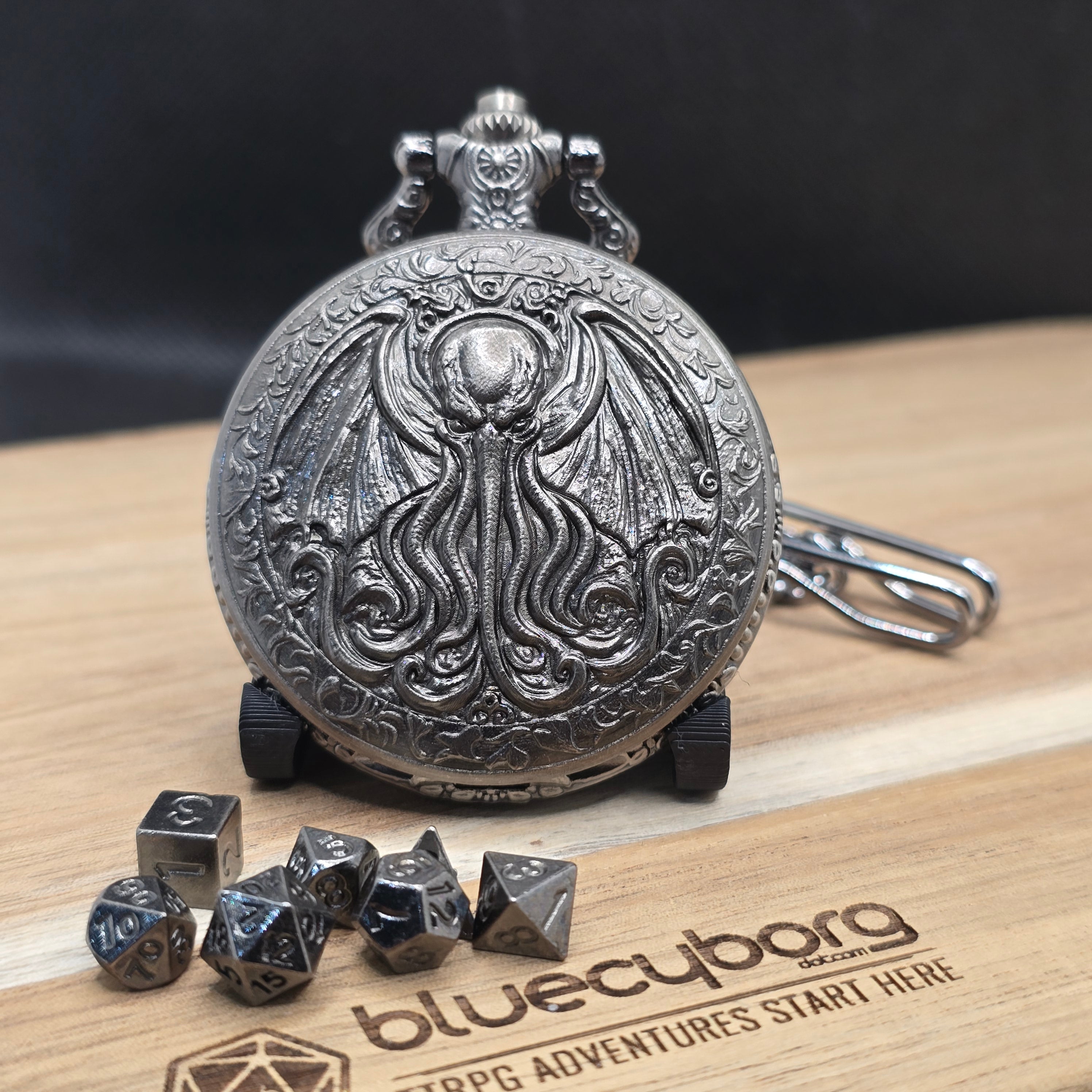 Mini Metal Dice Set With Pocket Watch Case - Cthulhu