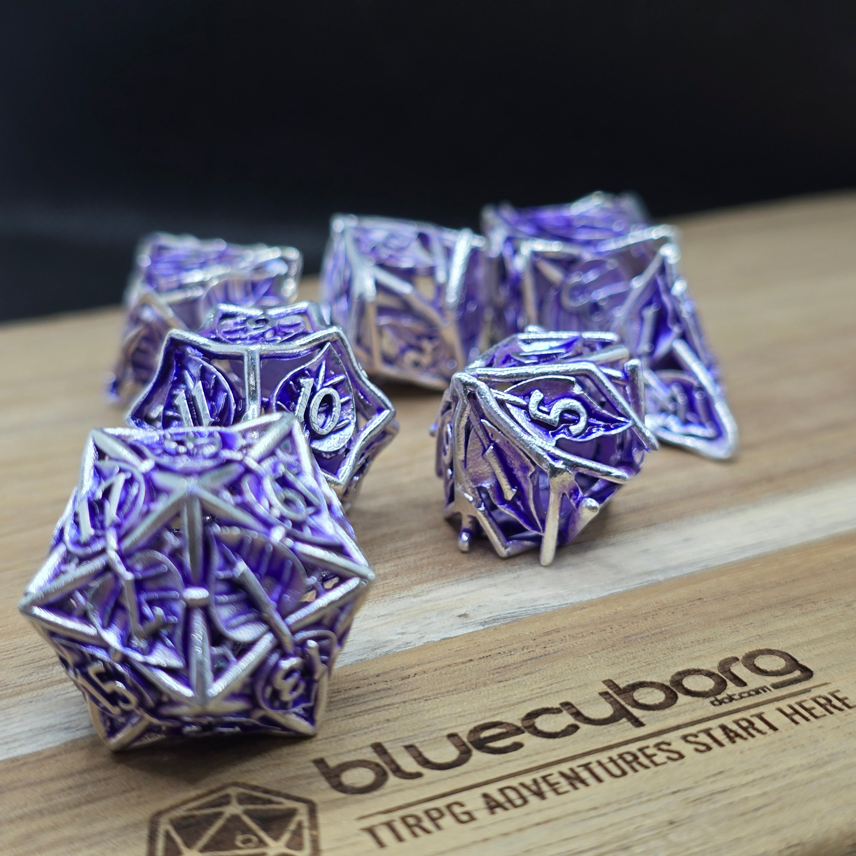 Enchanted Leaf Purple - Hollow - Metal Dice Set