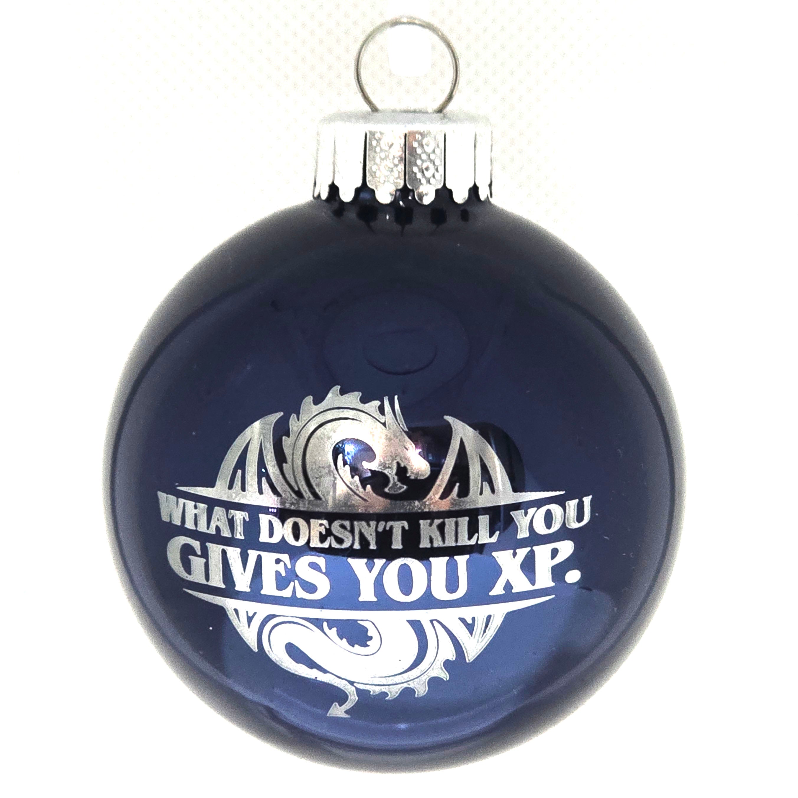 D20 & Mistletoe: TTRPG-Inspired Glass Baubles - Shiny Navy (6cm)
