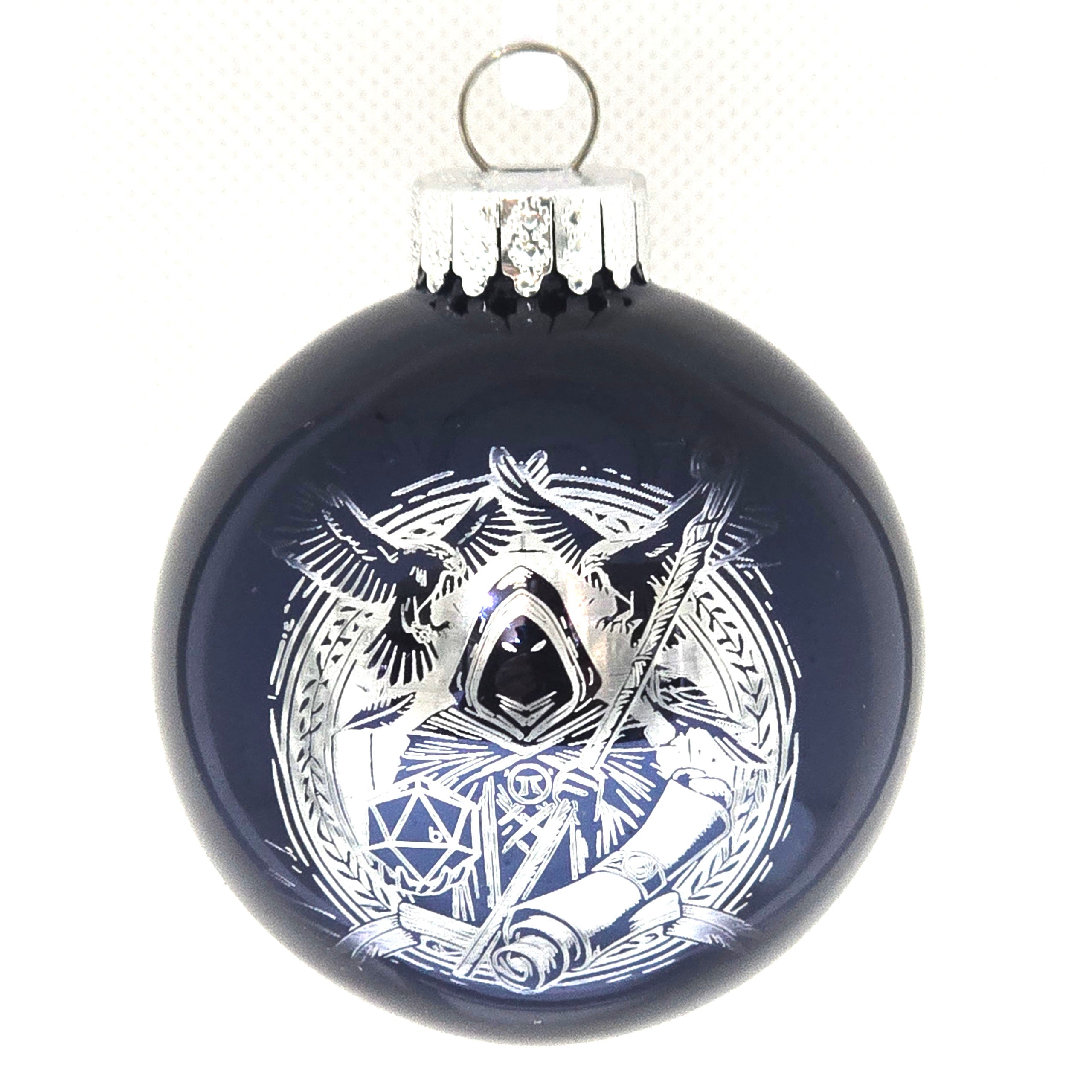 D20 & Mistletoe: TTRPG-Inspired Glass Baubles - Shiny Navy (6cm)