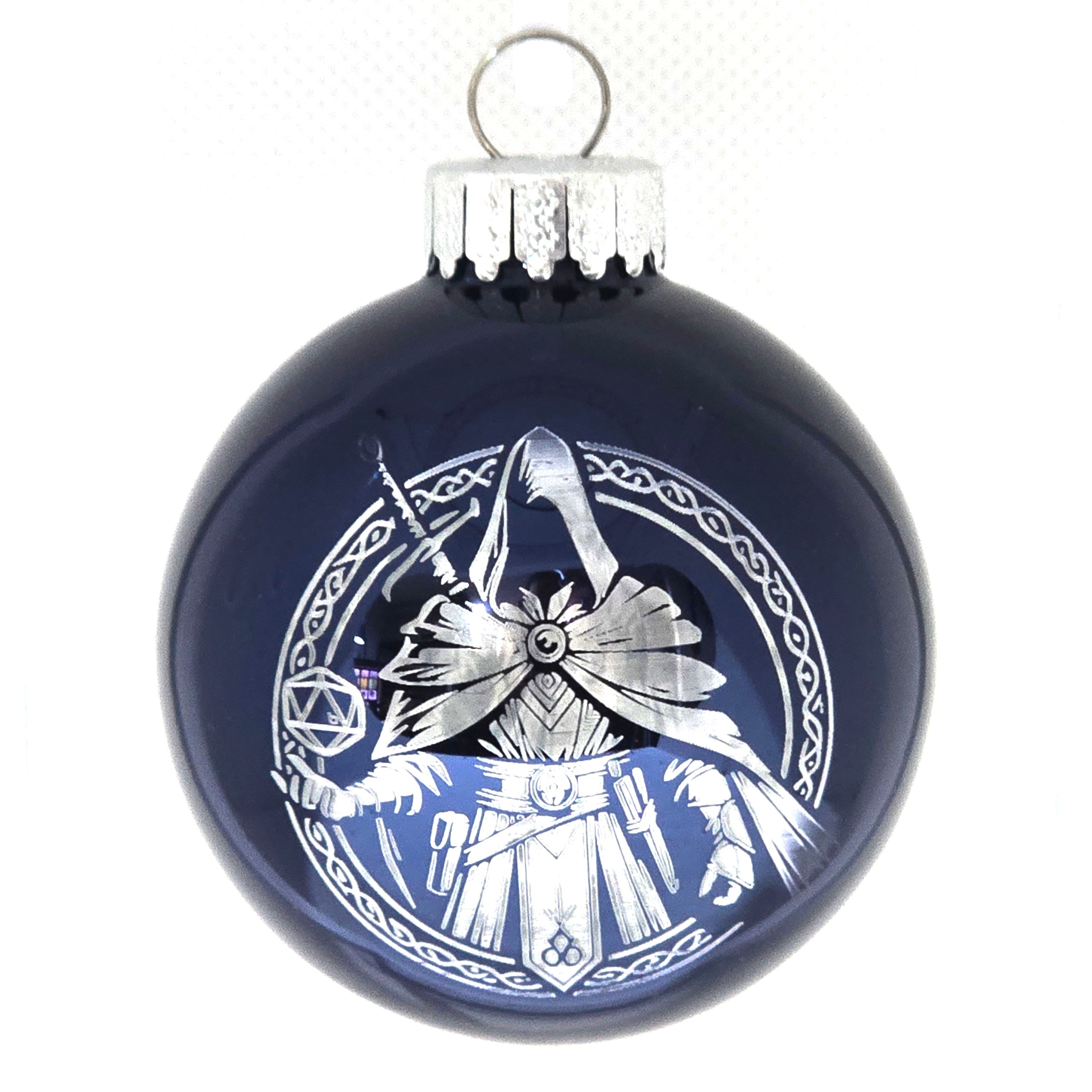 D20 & Mistletoe: TTRPG-Inspired Glass Baubles - Shiny Navy (6cm)