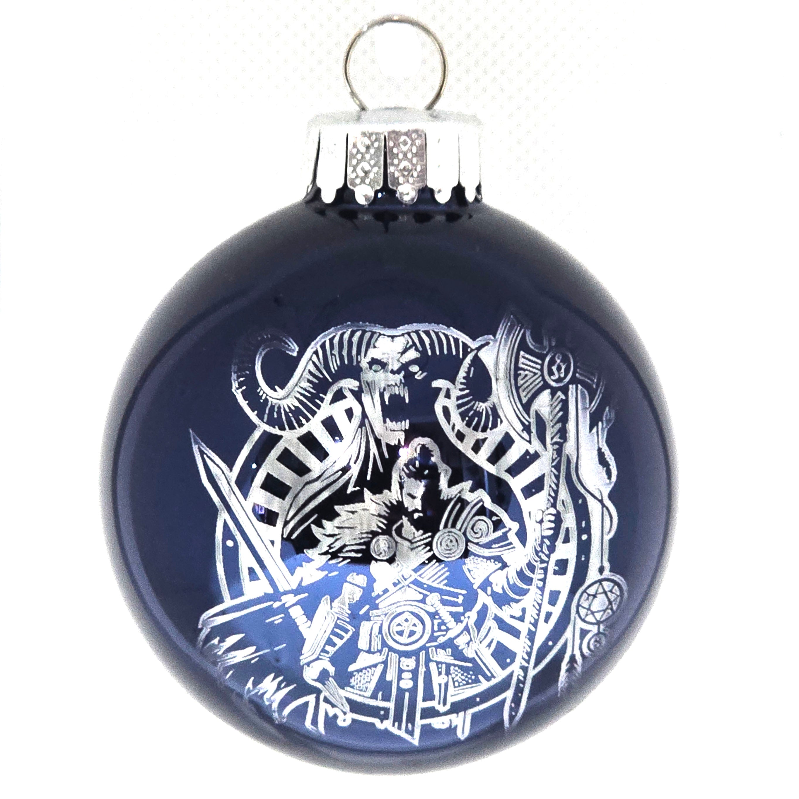 D20 & Mistletoe: TTRPG-Inspired Glass Baubles - Shiny Navy (6cm)