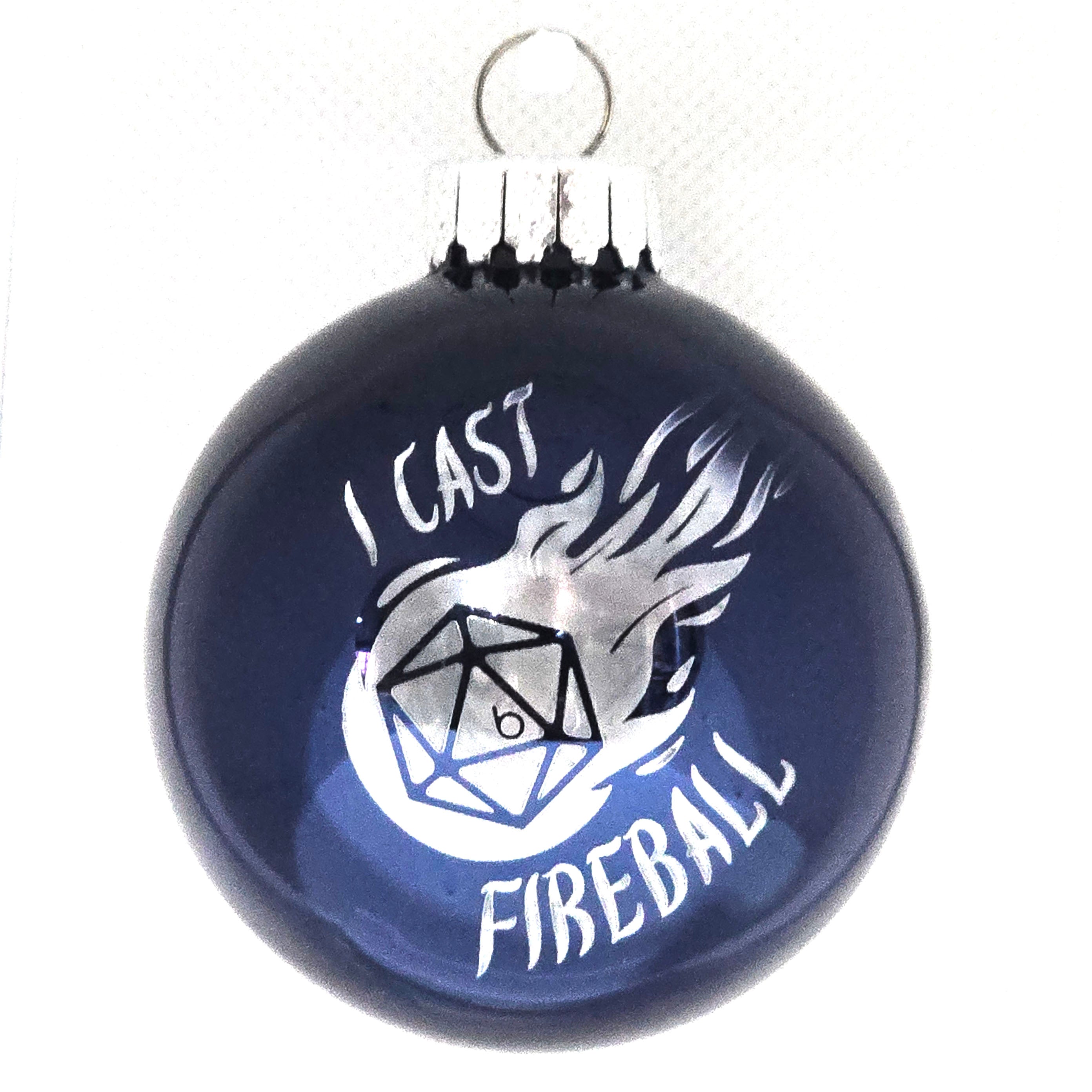 D20 & Mistletoe: TTRPG-Inspired Glass Baubles - Shiny Navy (6cm)