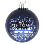 D20 & Mistletoe: TTRPG-Inspired Glass Baubles - Shiny Navy (6cm)