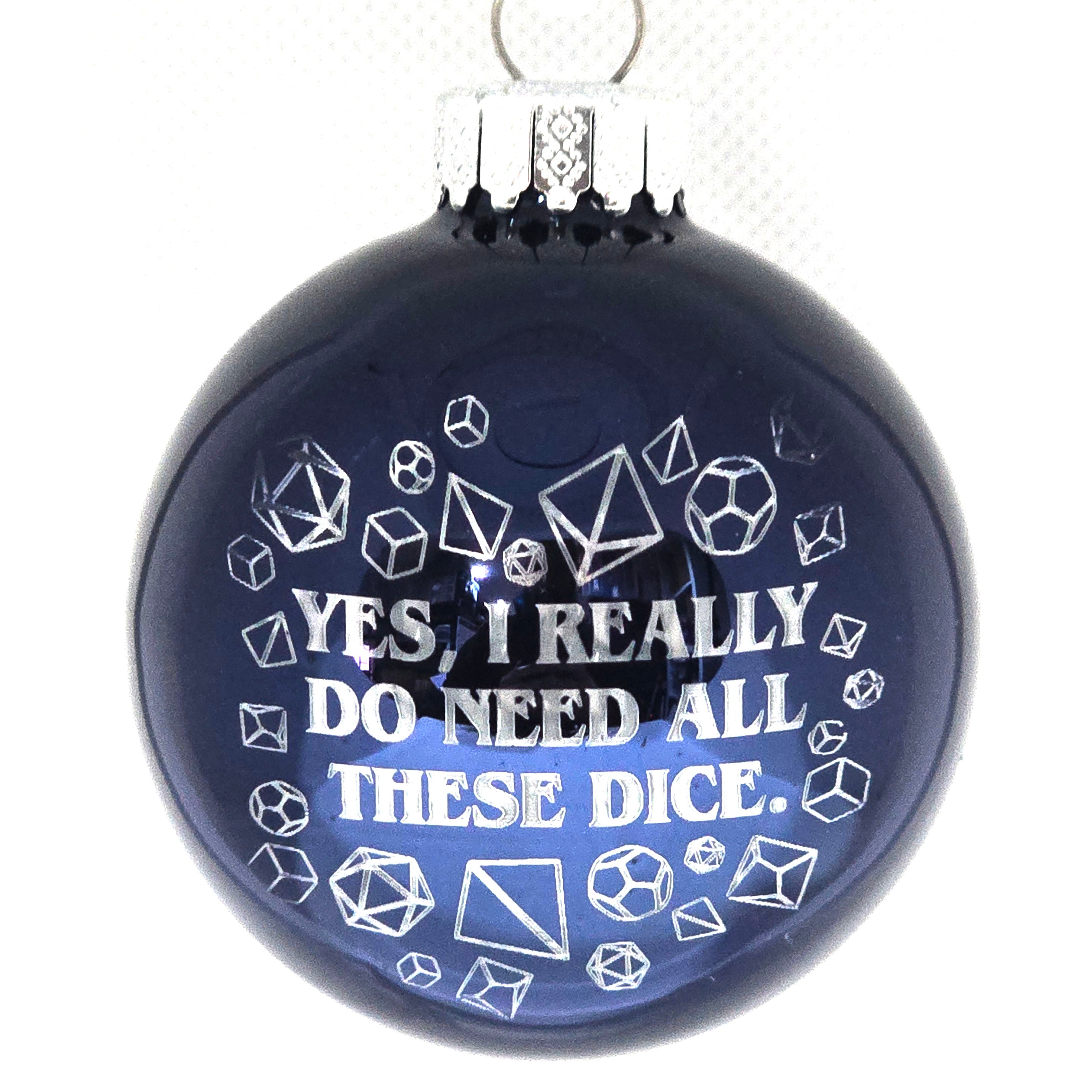 D20 & Mistletoe: TTRPG-Inspired Glass Baubles - Shiny Navy (6cm)
