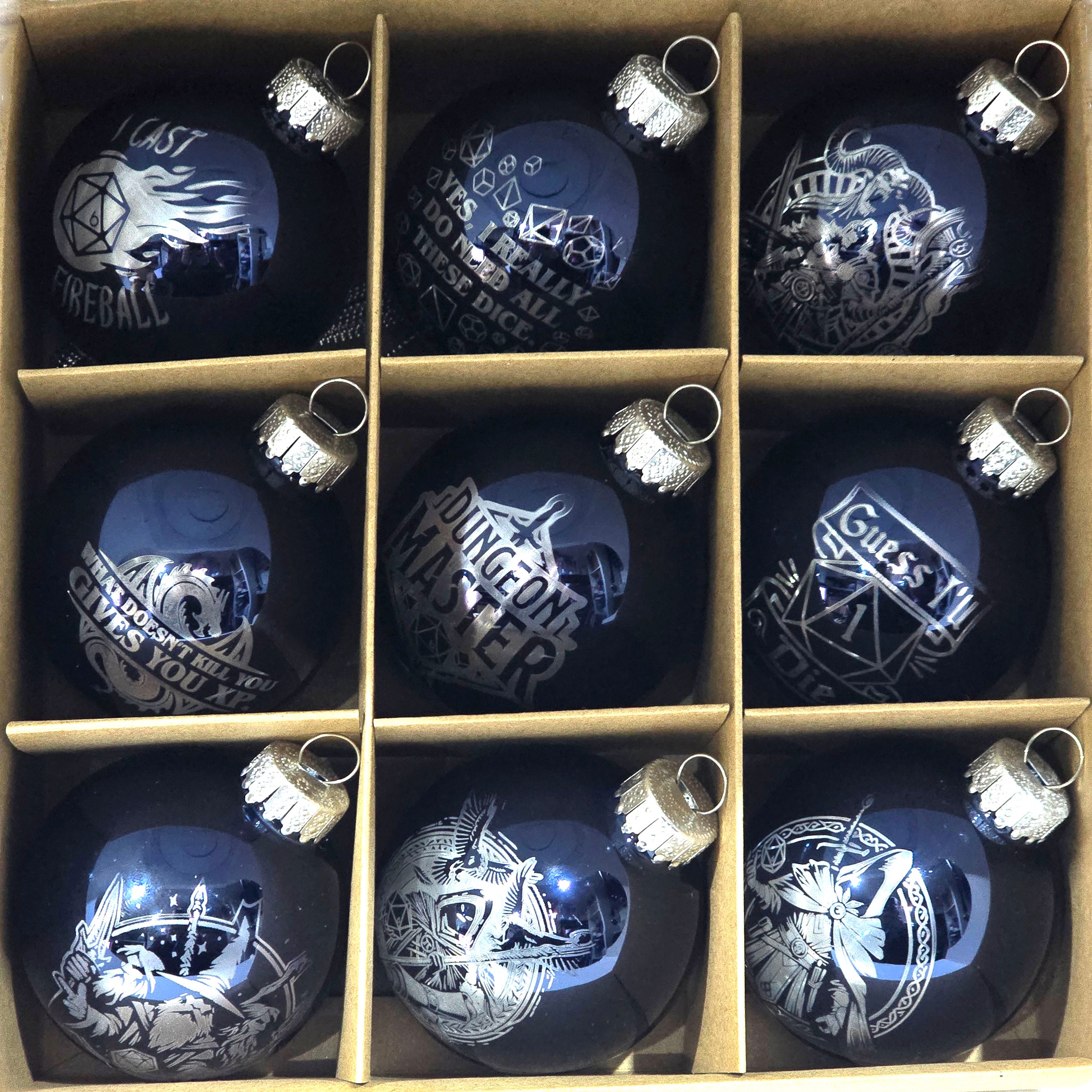 D20 & Mistletoe: TTRPG-Inspired Glass Baubles - Shiny Navy (6cm)