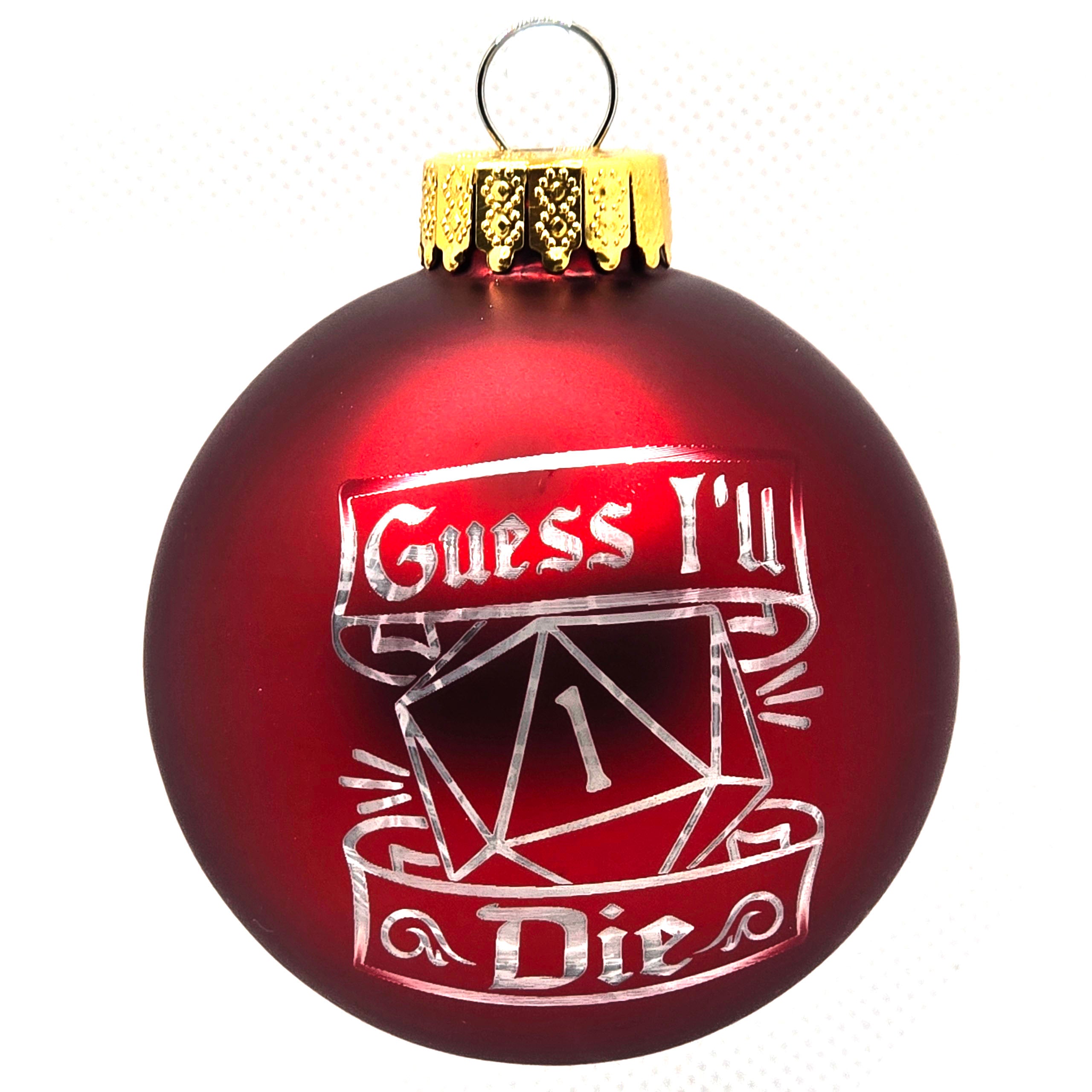 D20 & Mistletoe: TTRPG-Inspired Glass Baubles - Matt Red (6cm)