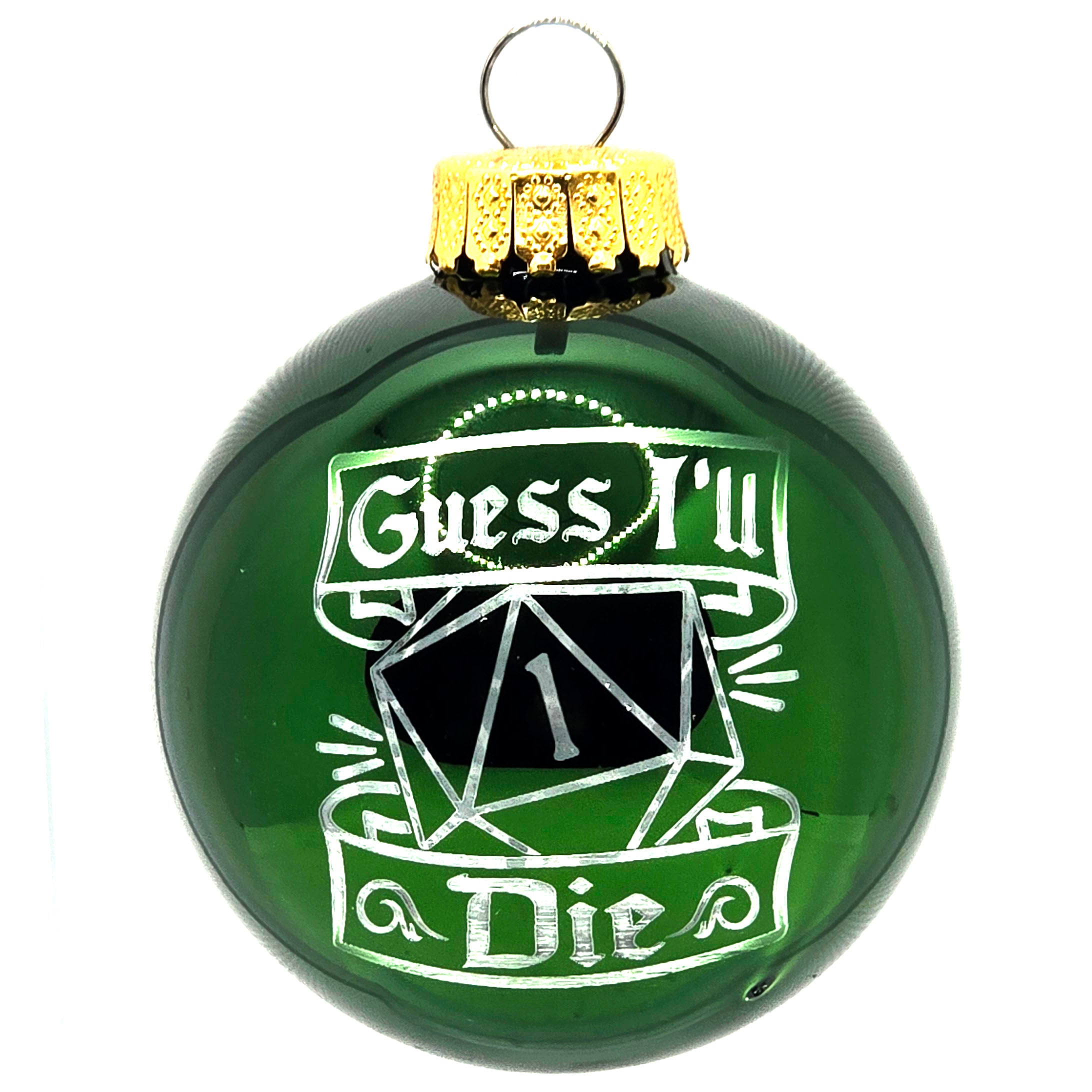 D20 & Mistletoe: TTRPG-Inspired Glass Baubles - Shiny Green (6cm)