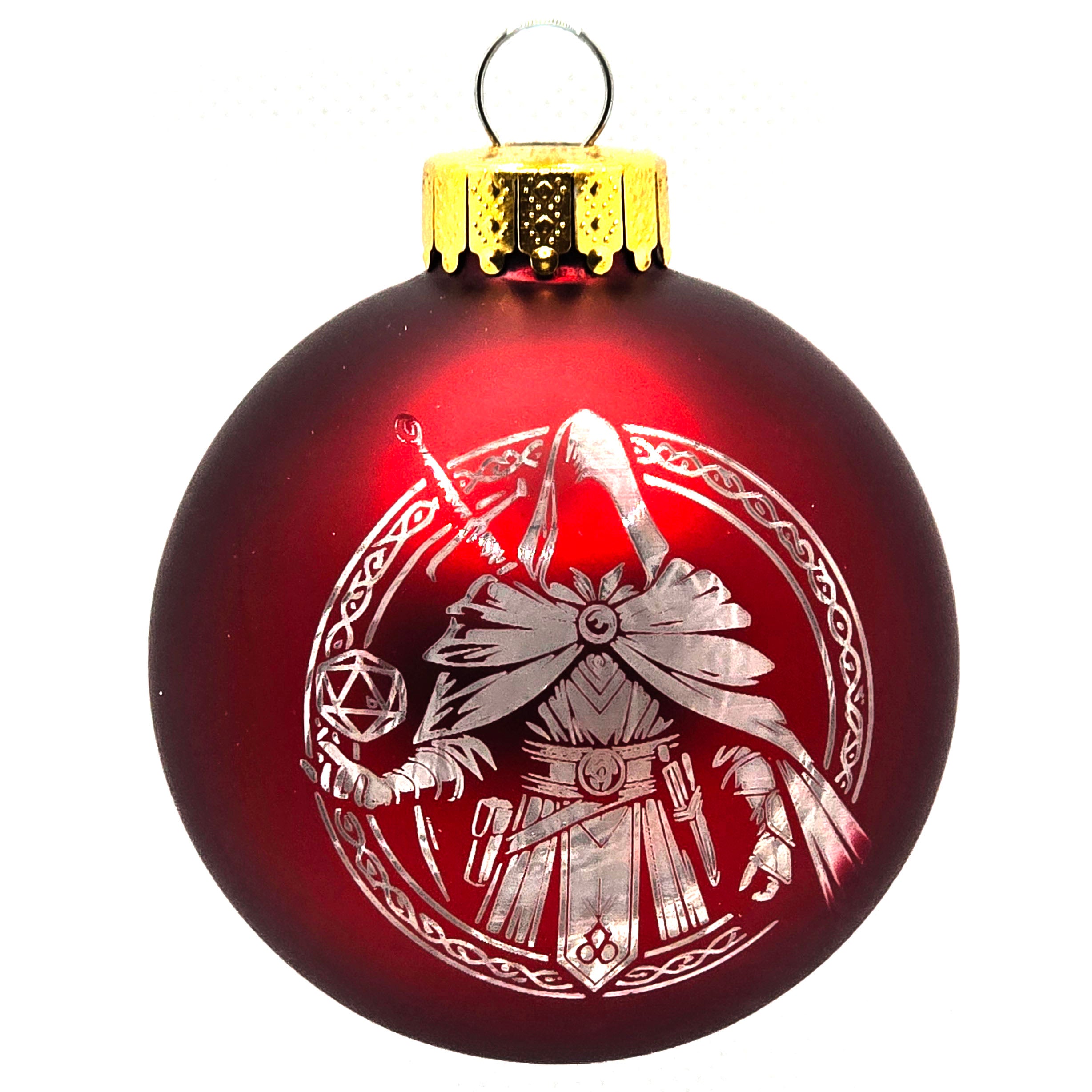 D20 & Mistletoe: TTRPG-Inspired Glass Baubles - Matt Red (6cm)