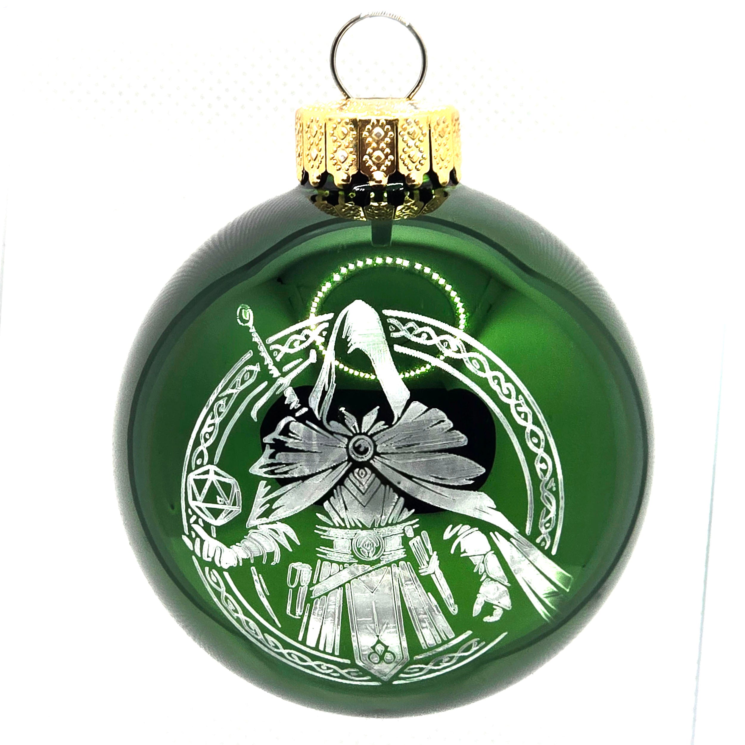 D20 & Mistletoe: TTRPG-Inspired Glass Baubles - Shiny Green (6cm)