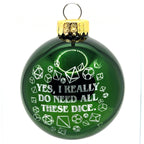 D20 & Mistletoe: TTRPG-Inspired Glass Baubles - Shiny Green (6cm)