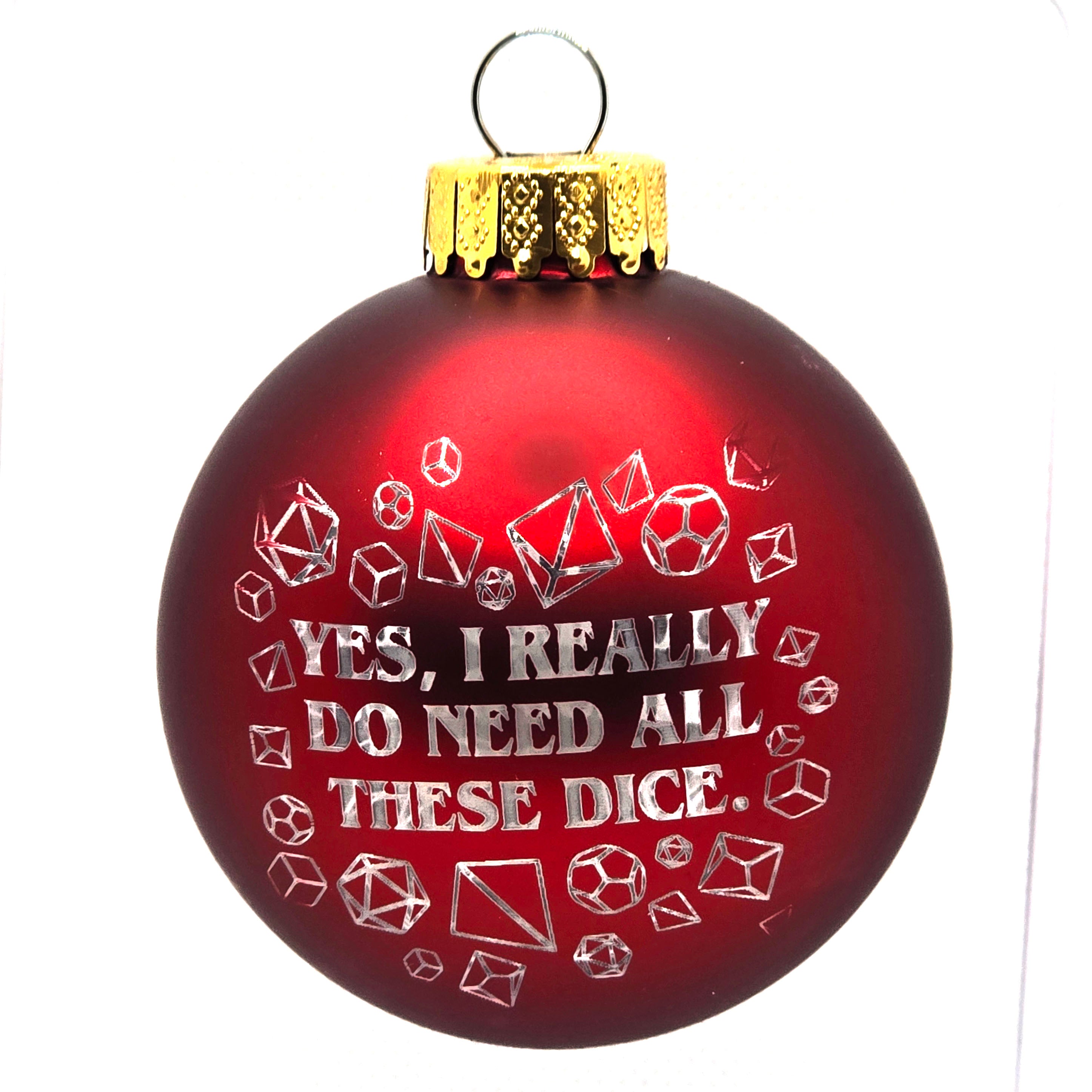 D20 & Mistletoe: TTRPG-Inspired Glass Baubles - Matt Red (6cm)