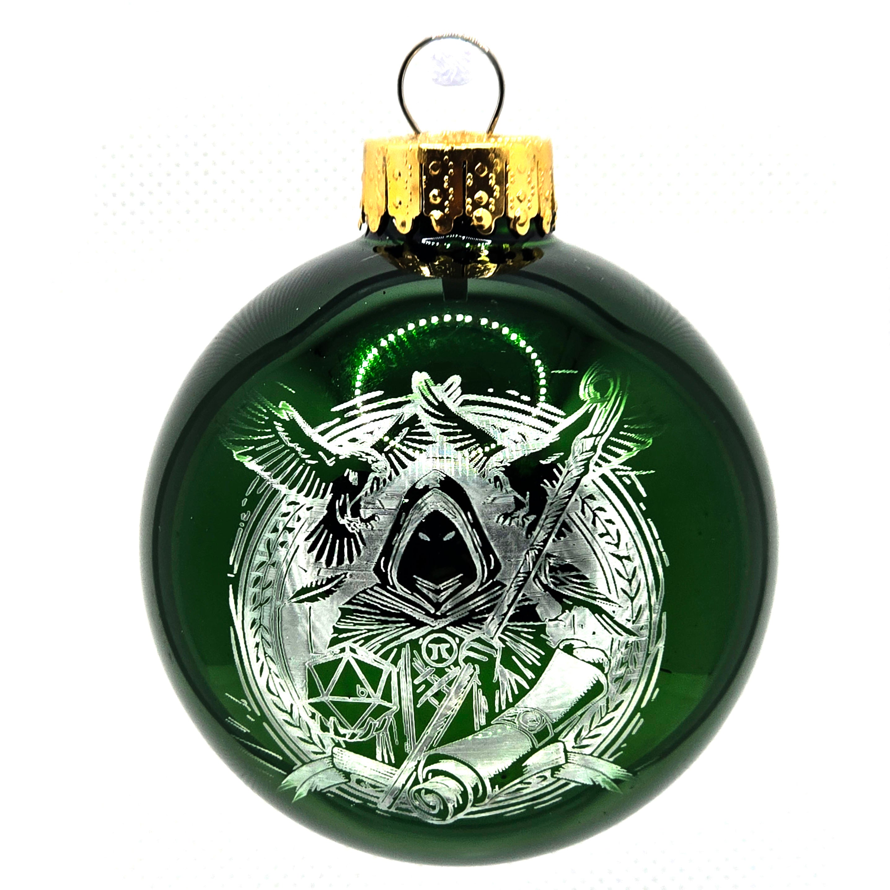 D20 & Mistletoe: TTRPG-Inspired Glass Baubles - Shiny Green (6cm)