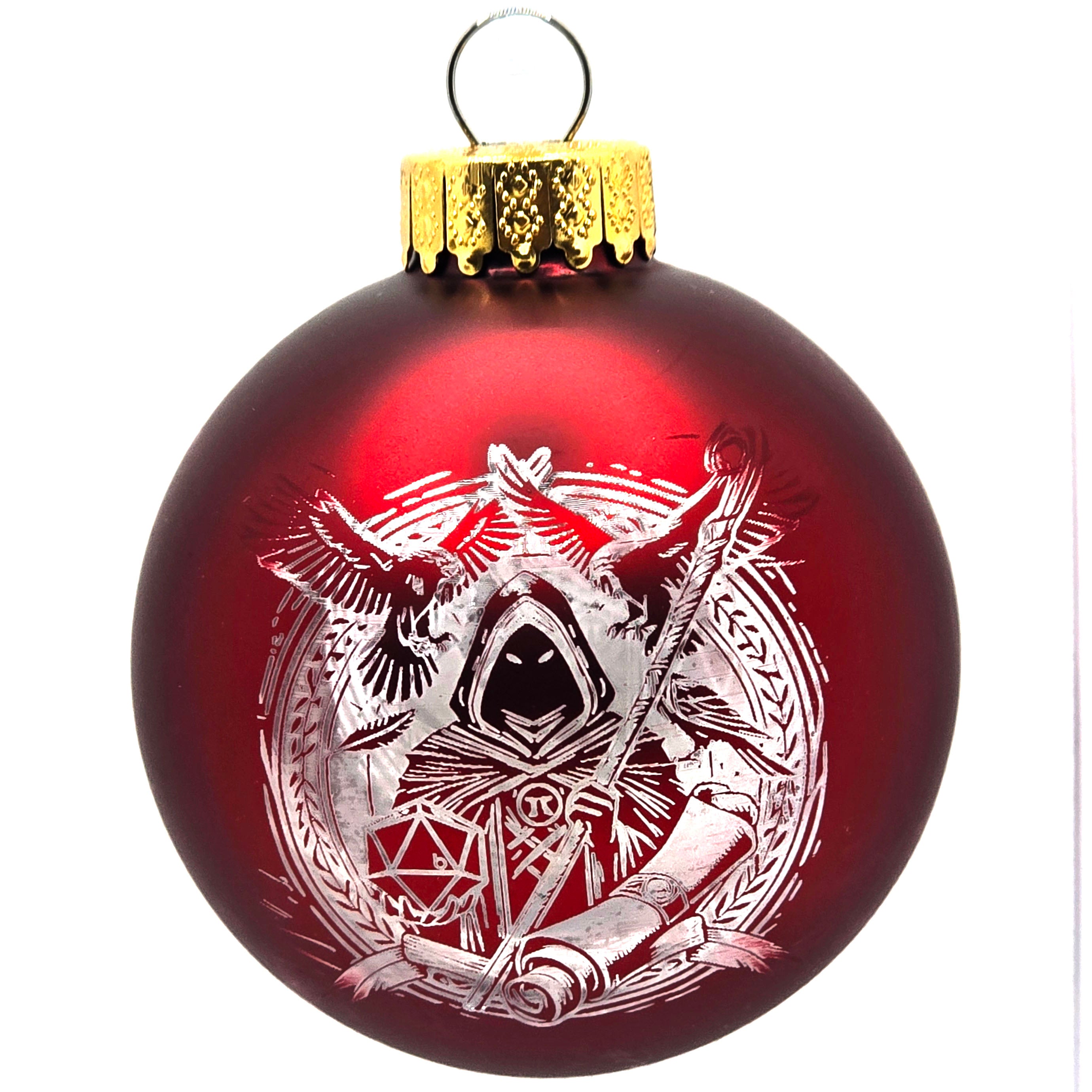 D20 & Mistletoe: TTRPG-Inspired Glass Baubles - Matt Red (6cm)