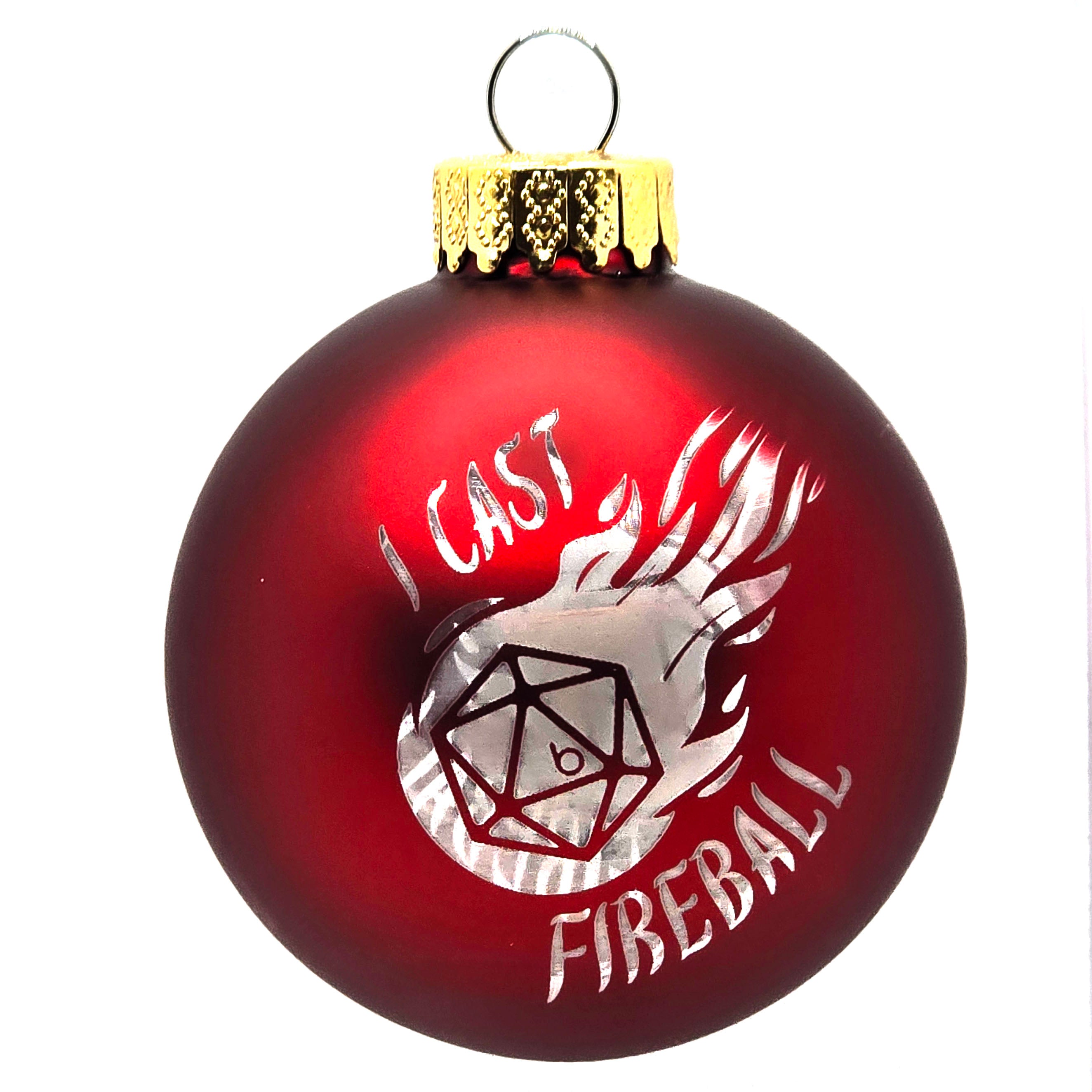 D20 & Mistletoe: TTRPG-Inspired Glass Baubles - Matt Red (6cm)