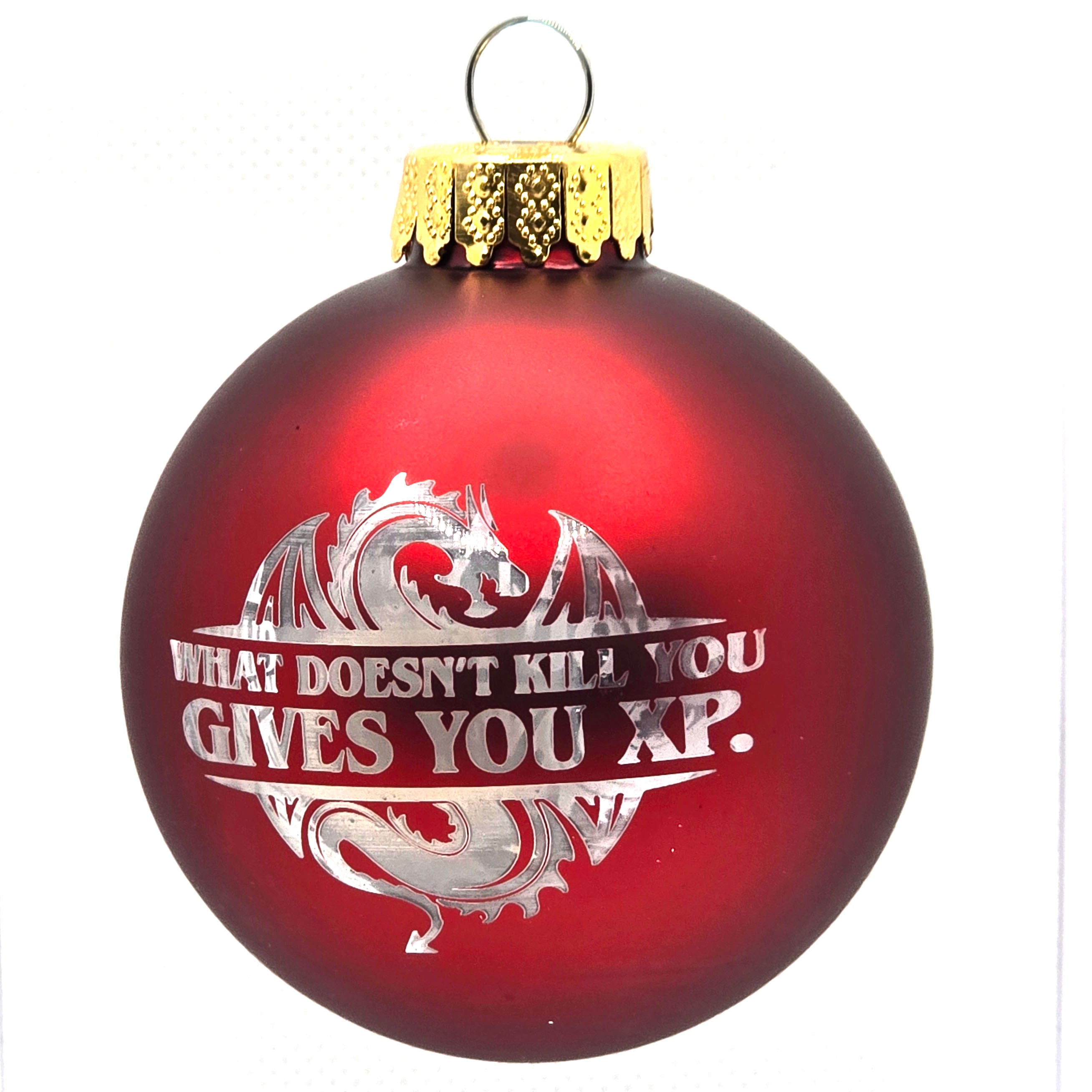 D20 & Mistletoe: TTRPG-Inspired Glass Baubles - Matt Red (6cm)