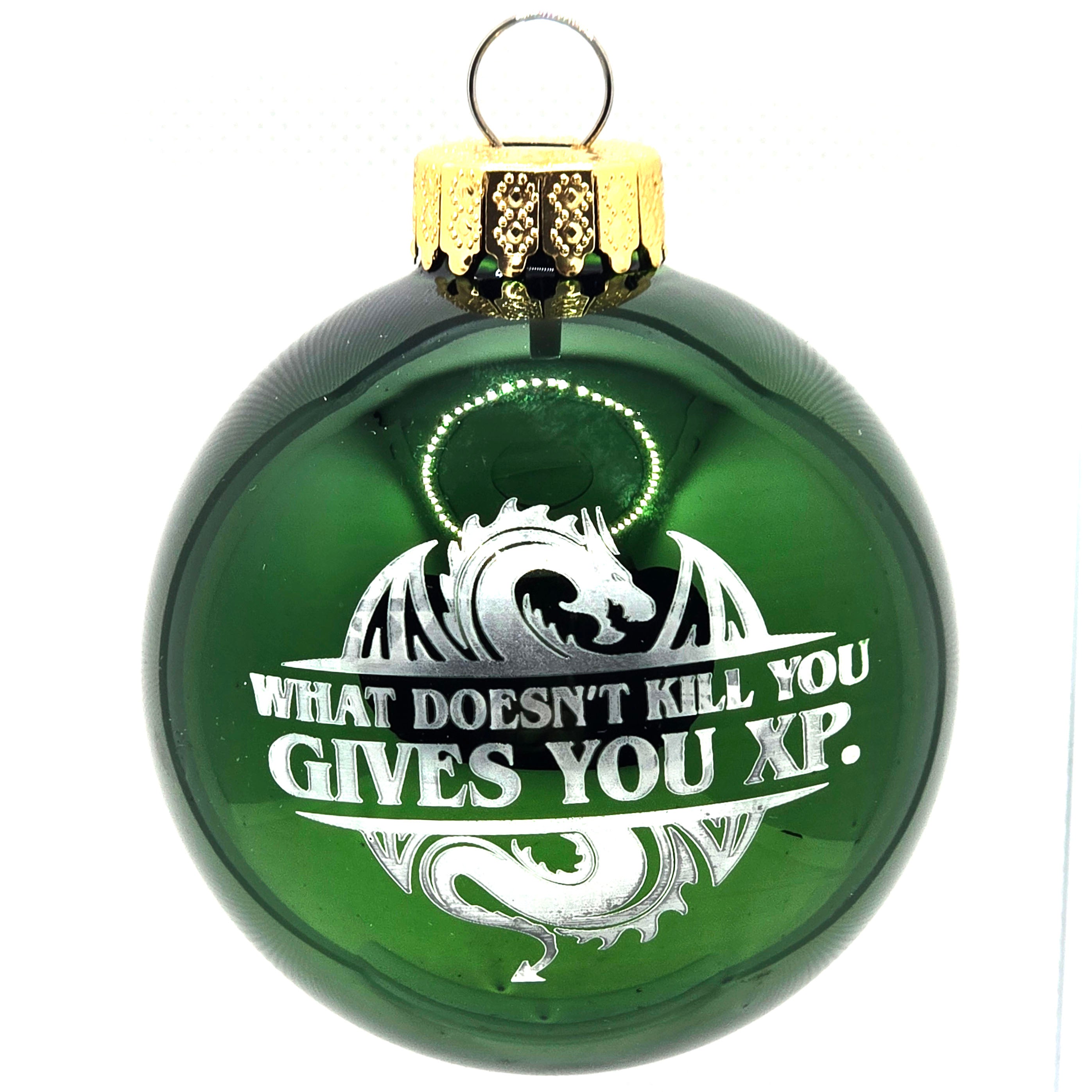 D20 & Mistletoe: TTRPG-Inspired Glass Baubles - Shiny Green (6cm)