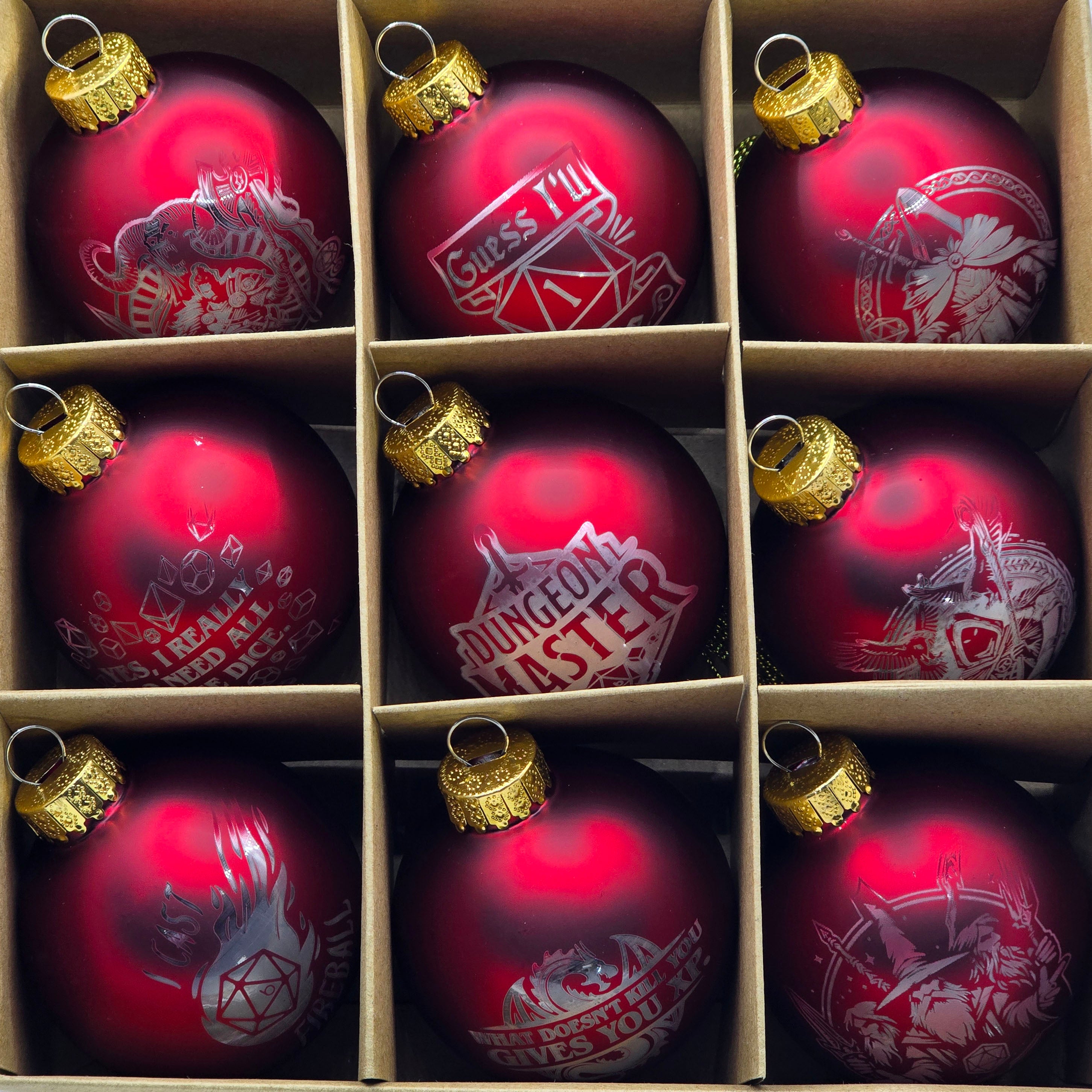 D20 & Mistletoe: TTRPG-Inspired Glass Baubles - Matt Red (6cm)